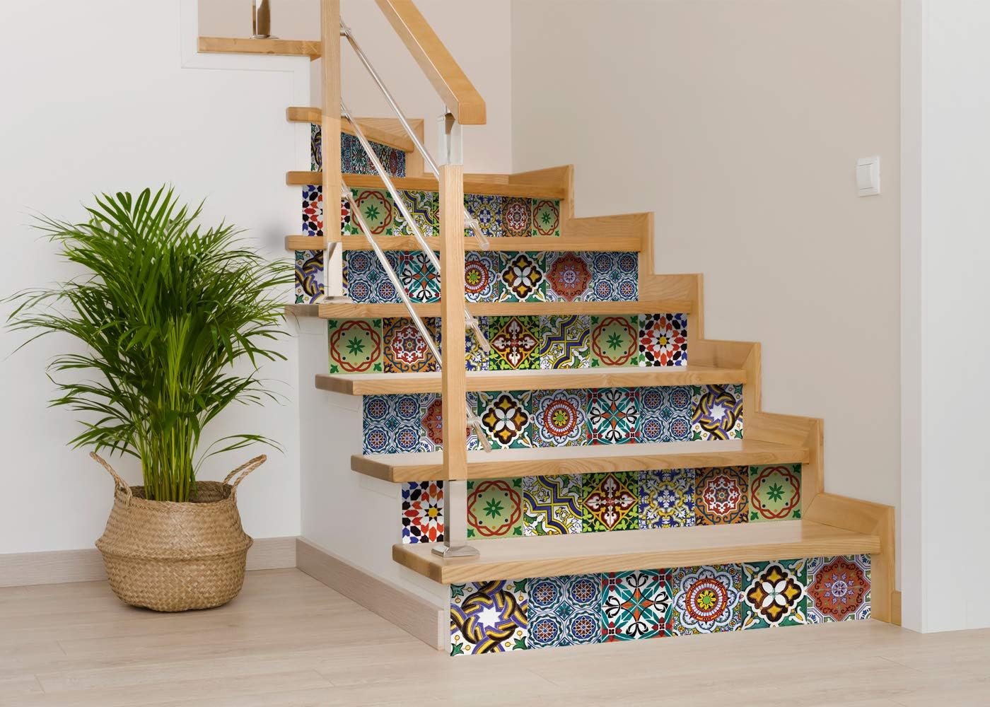 Authentic Talavera Tile Stickers 24-Piece Set (2x12) - Easy Peel & Stick Bathroom & Kitchen Decals - 6x6 Inch Traditional Spanish Style Home Decor for Backsplash, Shower, and Countertop Upgrade