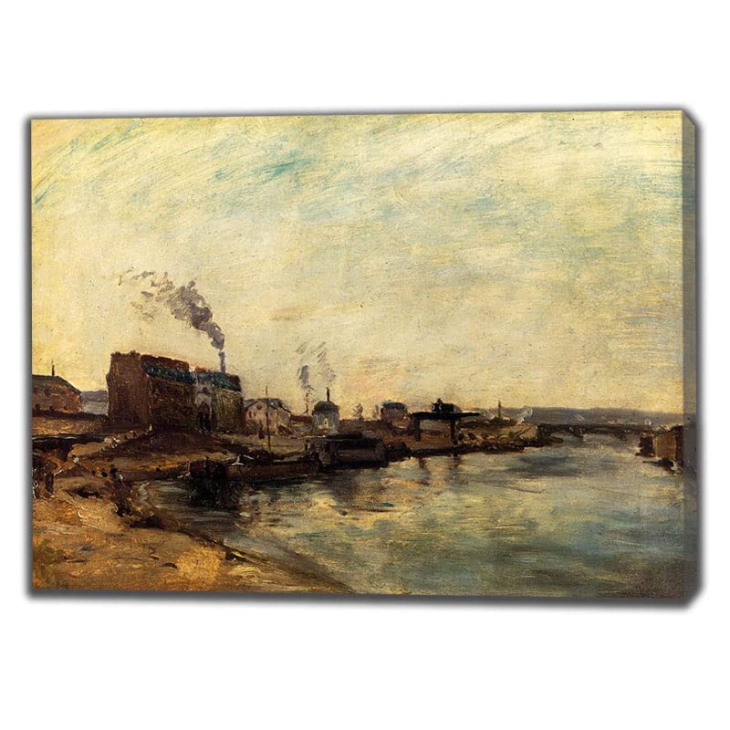 Paul Gauguin Port de Grenelle Framed Canvas Wall Art - Ready to Hang Abstract Painting for Living Room & Bedroom Decor (80x112cm/31