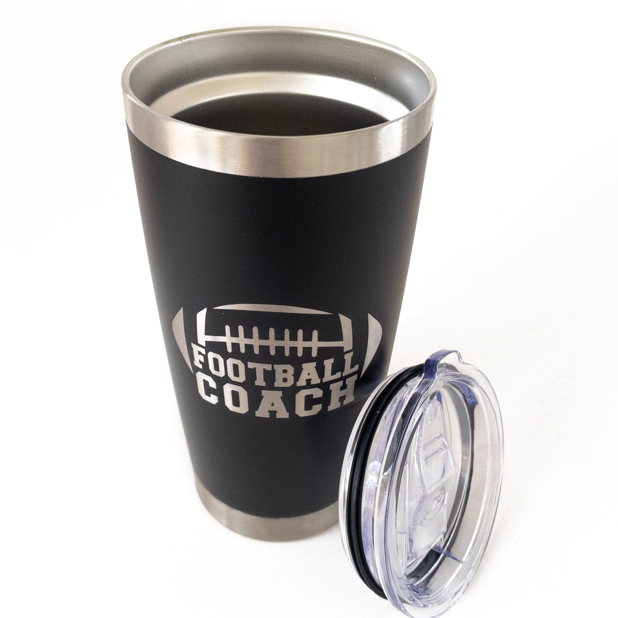 20oz Football Coach Travel Mug - Insulated Stainless Steel Tumbler with Lid & Straw - Perfect Coaching Gift for Men, Dad, Husband - Great for Practice, Games & Office Use