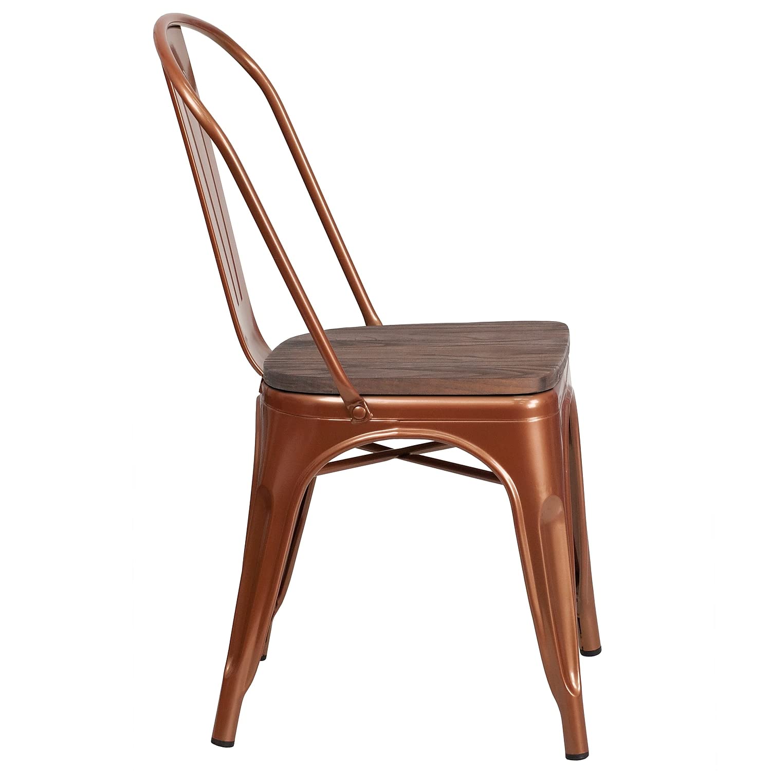 Flash Furniture Tenley Copper Metal Stackable Chair with Wood Seat - Sturdy Dining & Office Chair for Home, Restaurant, and Outdoor Use