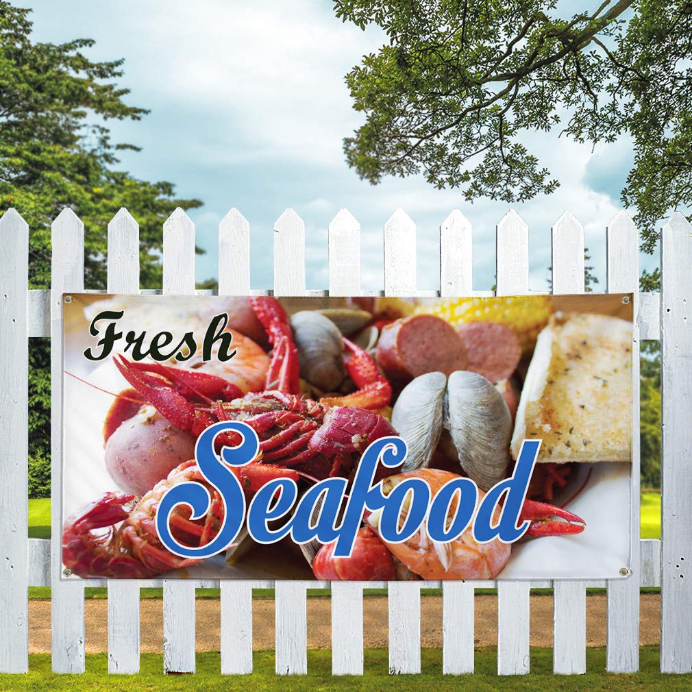 Premium Vinyl Banner - 48x96 Inches with 8 Grommets | Weatherproof Outdoor Advertising Sign for Fresh Seafood, Food & Beverage, Industrial Yard | Durable Orange Vinyl for Restaurants, Markets & Outdoor Events