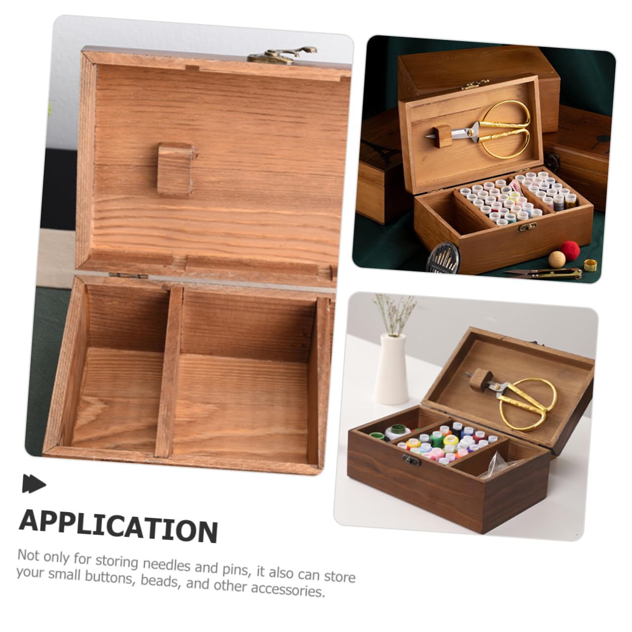 IWOWHERO Wooden Sewing Kit with Cover - Needle Storage Basket, Pin Cushion & Wooden Needle Case - Perfect for Organizing Sewing Supplies, Embroidery Tools & Craft Accessories at Home or Studio