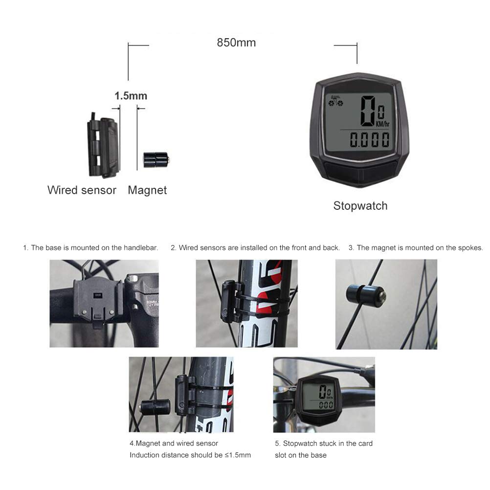 Wireless Waterproof Bike Speedometer & Odometer - LCD Cycling Computer with Backlight for Road/Mountain Bikes - Track Speed, Distance & Time - Perfect for Commuting, Training & Outdoor Adventures (Black)