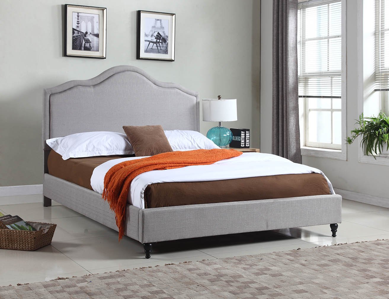 Full Size Platform Bed with Light Grey Silver Linen Upholstered Headboard - 51 Inch Tall, Includes Slats & 5-Year Warranty | Modern Bedroom Furniture for Small Spaces & Guest Rooms