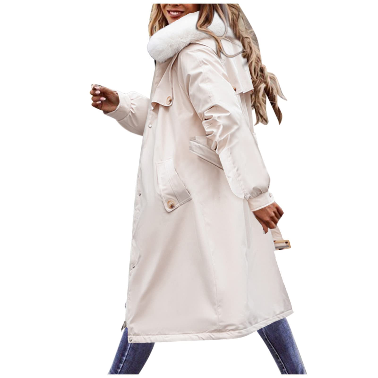 Women's Plus Size Winter Coat - Warm Fleece Long Overcoat with Lapel Collar, Thick Long Sleeve Jacket for Cold Weather | Office, Travel & Outdoor Wear