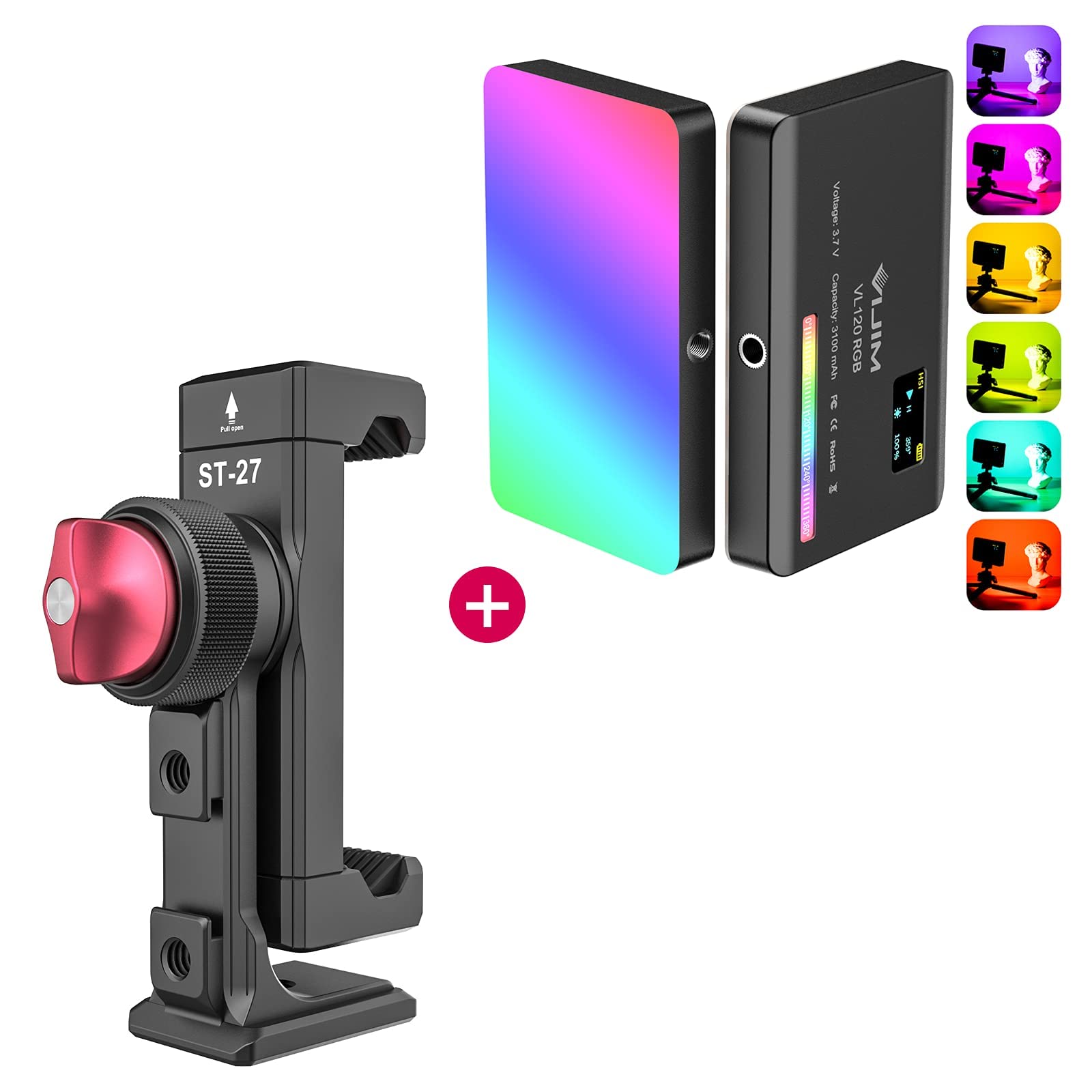 ULANZI ST-27 Universal Smartphone Tripod Mount with VIJIM VL120 RGB LED Light - Perfect for Vlogging, Live Streaming & Content Creation