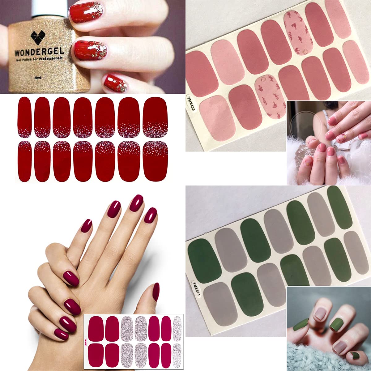 JERCLITY 24 Sheets Glitter Solid Color Nail Polish Strips - Self-Adhesive Nail Wraps with Nail File - Easy Nail Art Stickers for Women - Perfect for Parties, Weddings & Daily Manicures