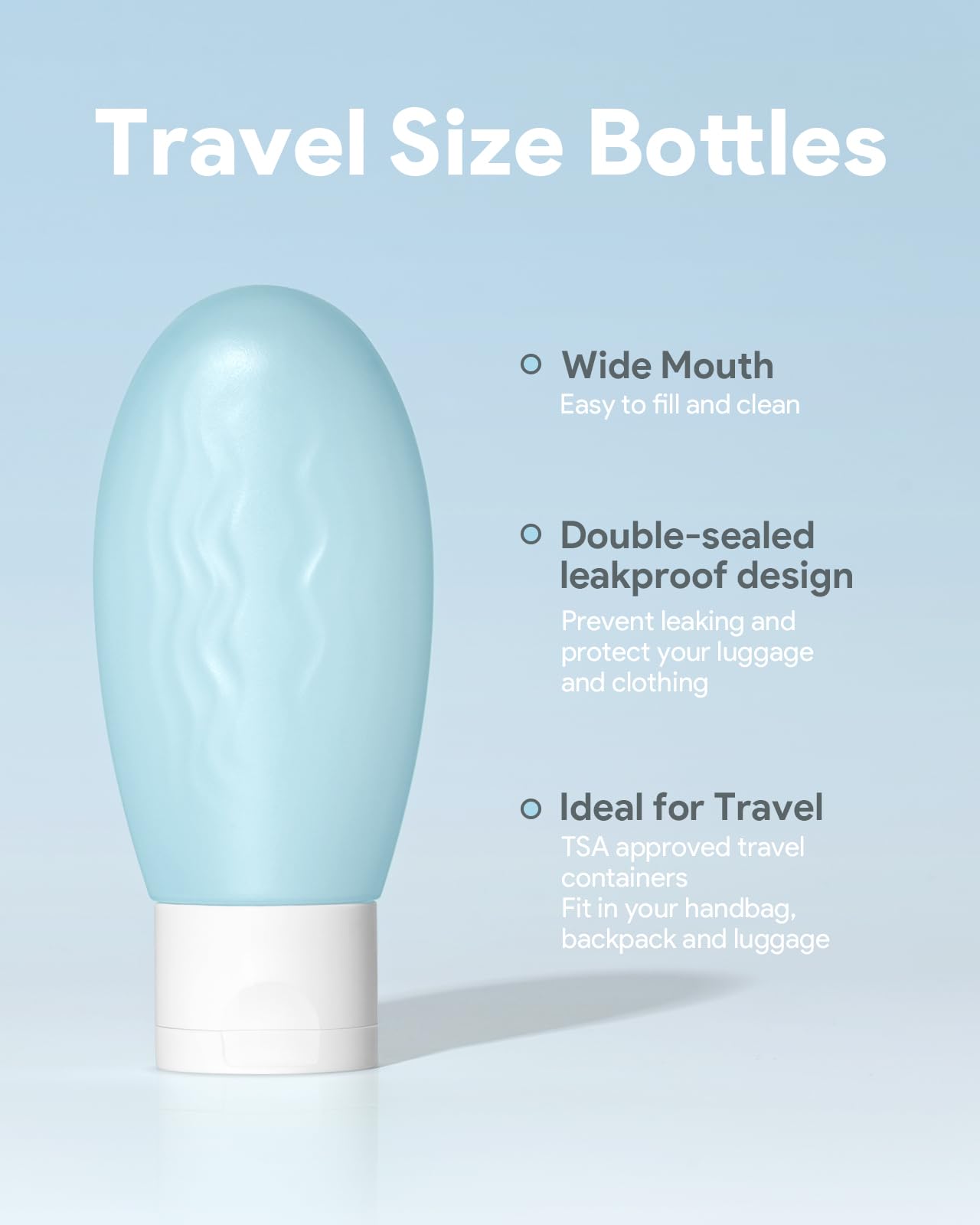 TSA Approved 2oz Travel Size Bottles (4-Pack) - Leak Proof Squeezable Plastic Toiletries Containers with Labels for Shampoo, Conditioner & Lotion | Perfect for Air Travel, Gym Bag & Vacation Essentials