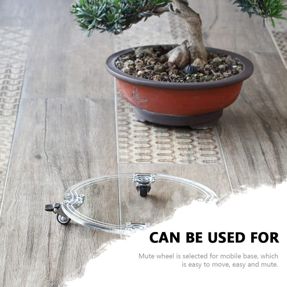Happyyami Acrylic Flower Pot Base with Wheels - Round Plant Pot Holder Stand & Mover for Indoor/Outdoor Plants - Perfect for Moving Heavy Potted Plants on Hardwood Floors, Decks & Patios