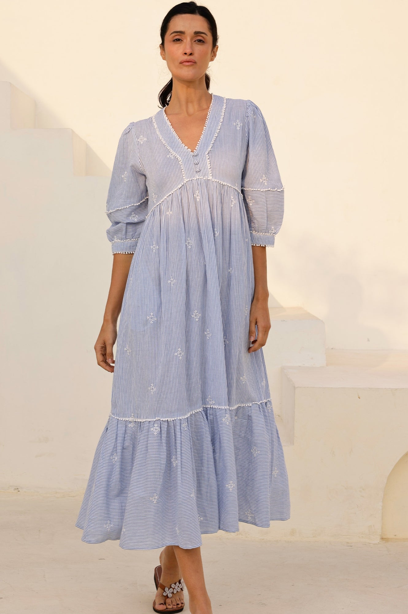 Mindy Dress - Blue Striped Floral Summer Dress for Women | Perfect for Beach, Vacation & Casual Outings