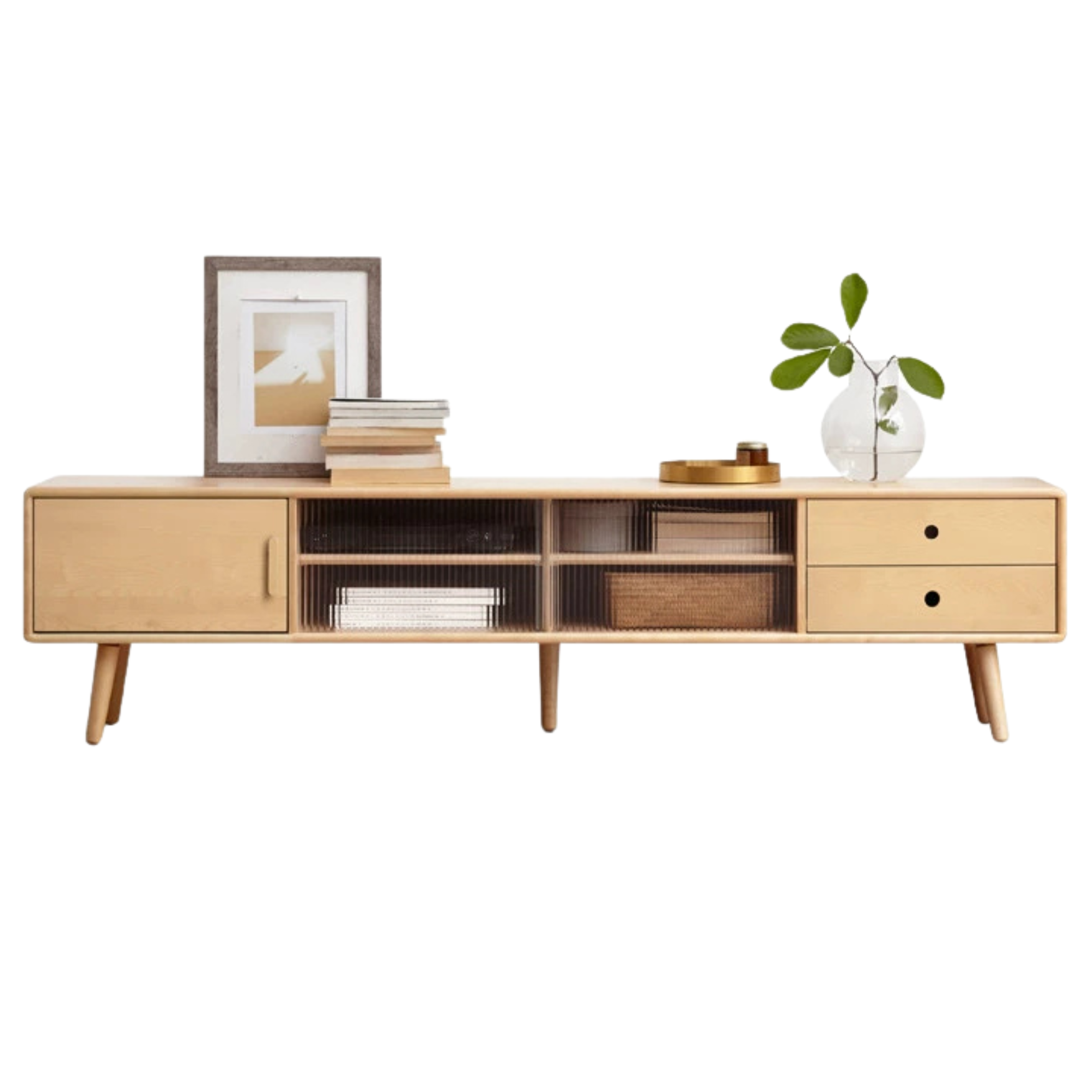 Solid Beech Wood TV Stand - Rustic Forest Style Media Console for Living Room, Bedroom & Home Theater
