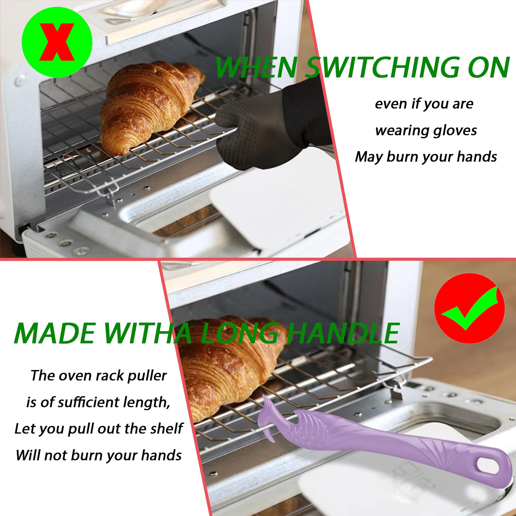 11-Inch Oven Rack Push Pull Tool 2-Pack - Long Handle Oven Rack Puller for Easy Removal - Compatible with Oven, Toaster Oven & Air Fryer - Safe & Convenient Kitchen Accessory (Violet, 2-Pack) - Perfect for Baking, Roasting & Cooking Tasks