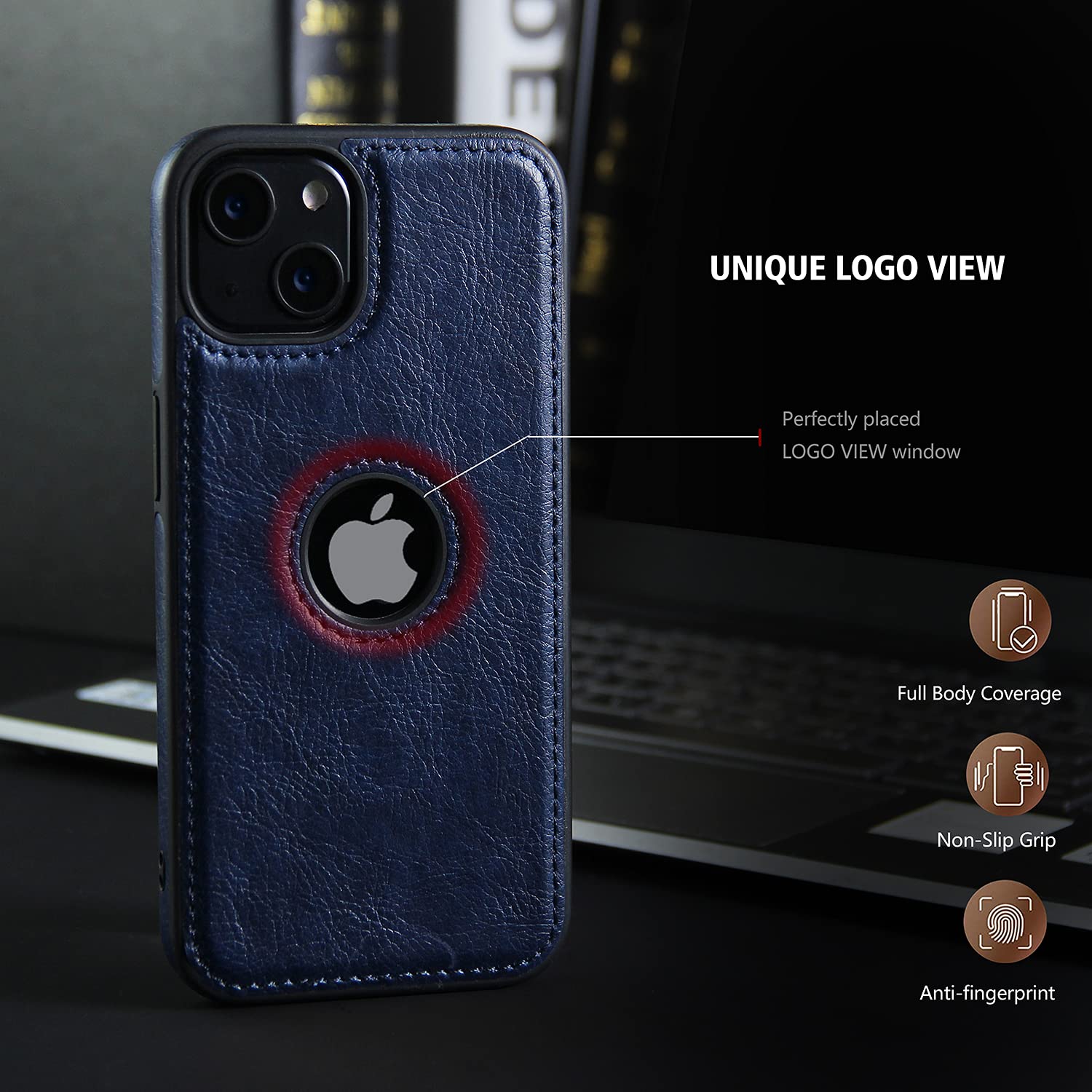 Premium Luxury Leather Phone Case for iPhone 13 Pro Max - Ultra Slim Full Body Protection with Non-Slip Grip | 6.7 Inch (Blue) | Perfect for Business Professionals & Everyday Elegance