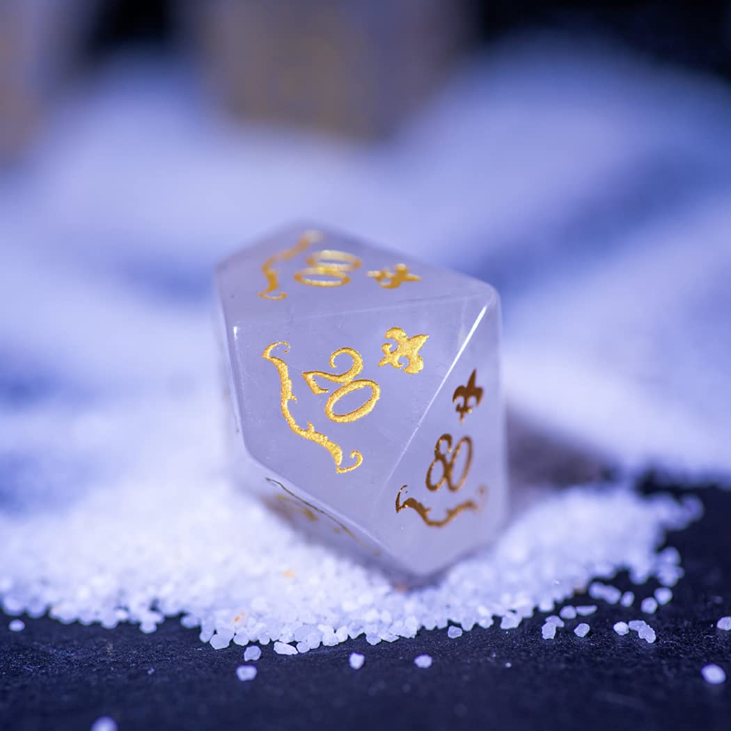 Premium White Crystal D&D Dice Set - Natural Gemstone Polyhedral Dice for Dungeons & Dragons, Pathfinder, RPG Tabletop Games | Perfect for Gifts, Collectors & Fantasy Role-Playing Adventures