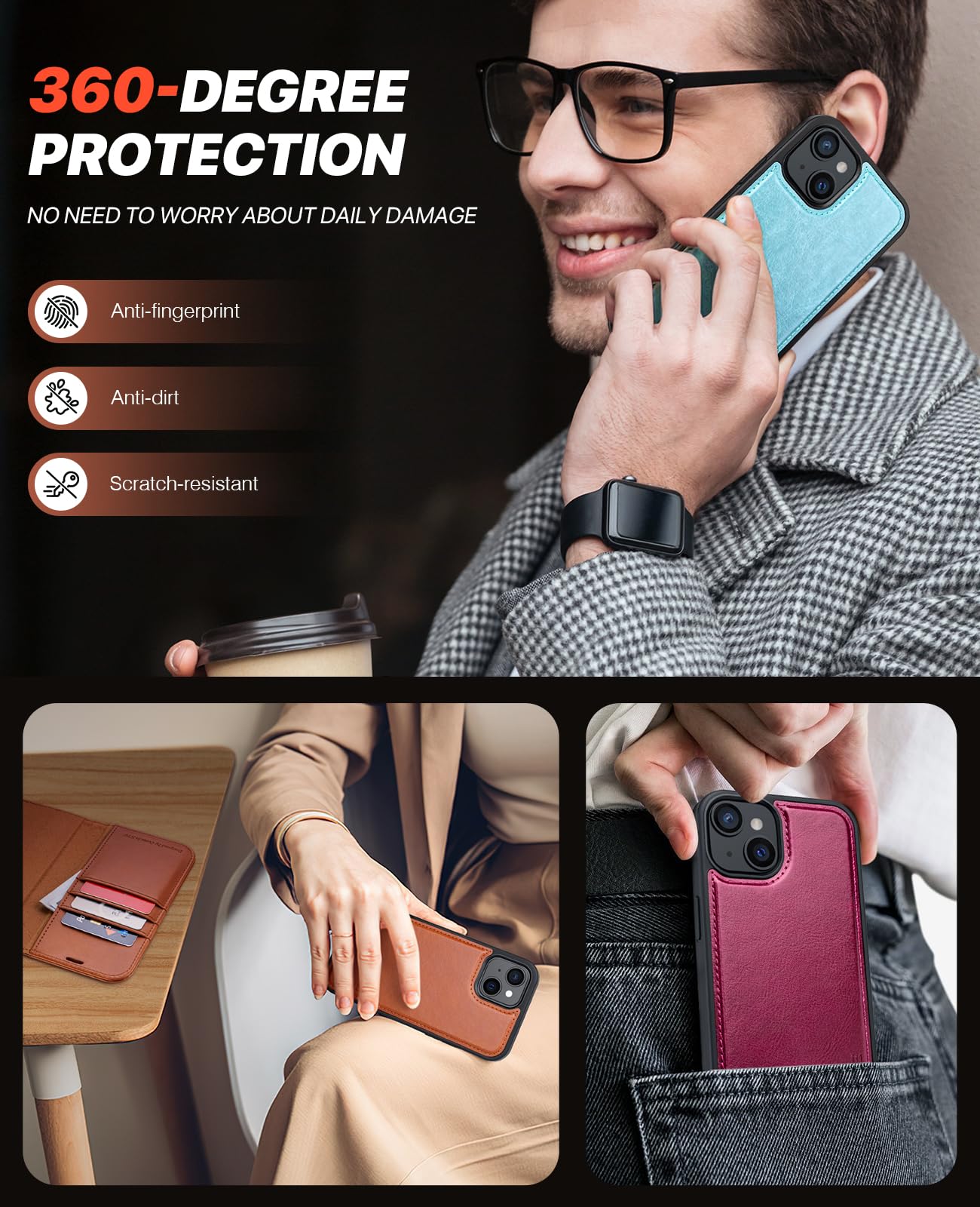 iPhone 15 Plus Wallet Case with Card Holder & RFID Blocking - Mint Green for Daily Use & Travel