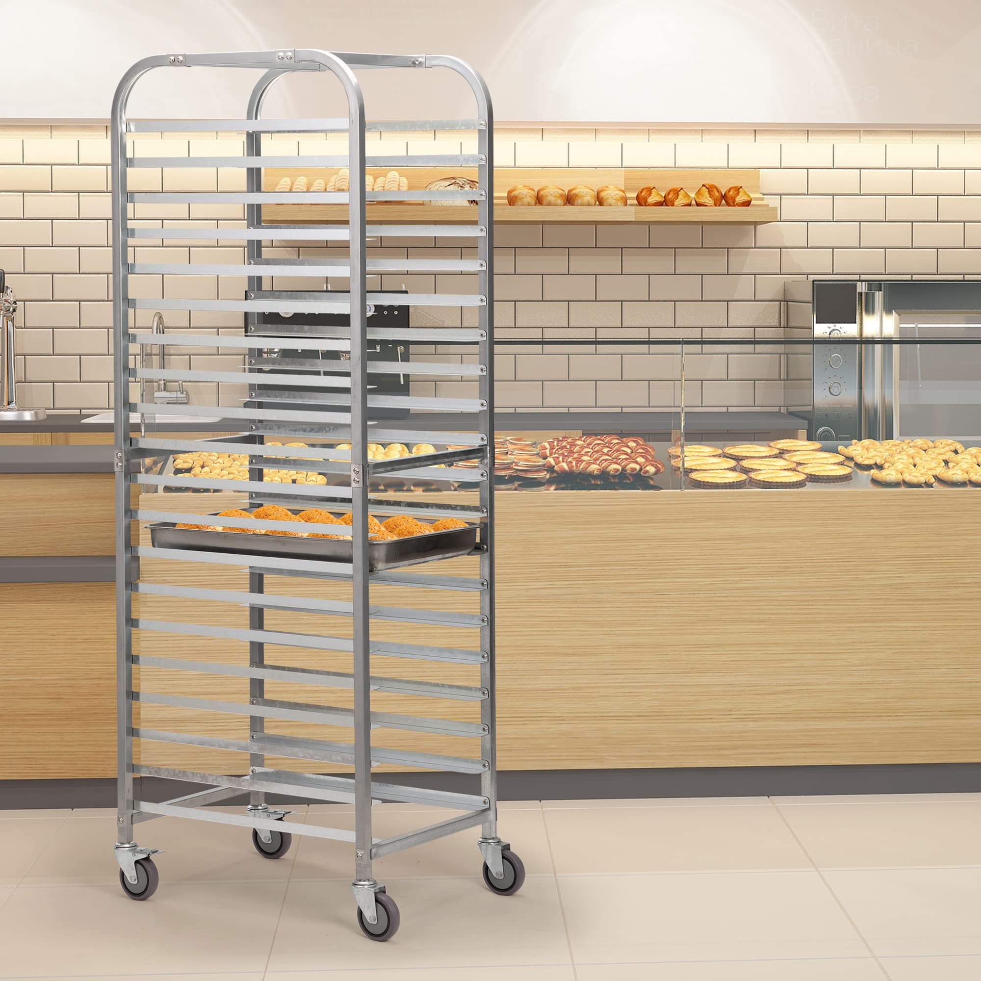 Commercial-Grade 20-Tier Sheet Pan Rack - Heavy Duty Galvanized Iron Bakery Storage Rack with Wheels - High Capacity Bread Display Stand for Bakeries, Restaurants & Commercial Kitchens - Perfect for Organizing Baking Pans, Trays & Pastries