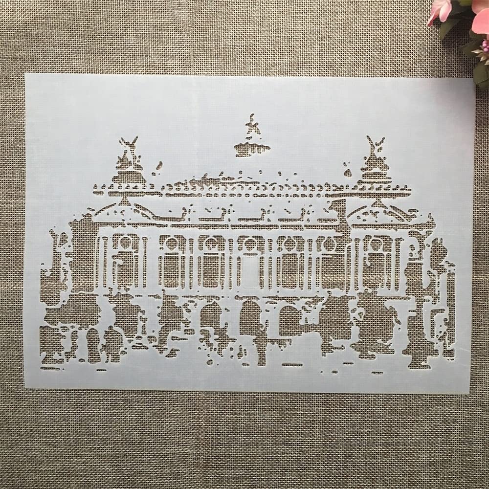 Vintage European Building Stencils for Painting on Wood - Reusable A4 29cm DIY Layering Wall Art Templates | Perfect for Home Decor, Furniture Restoration & Craft Projects