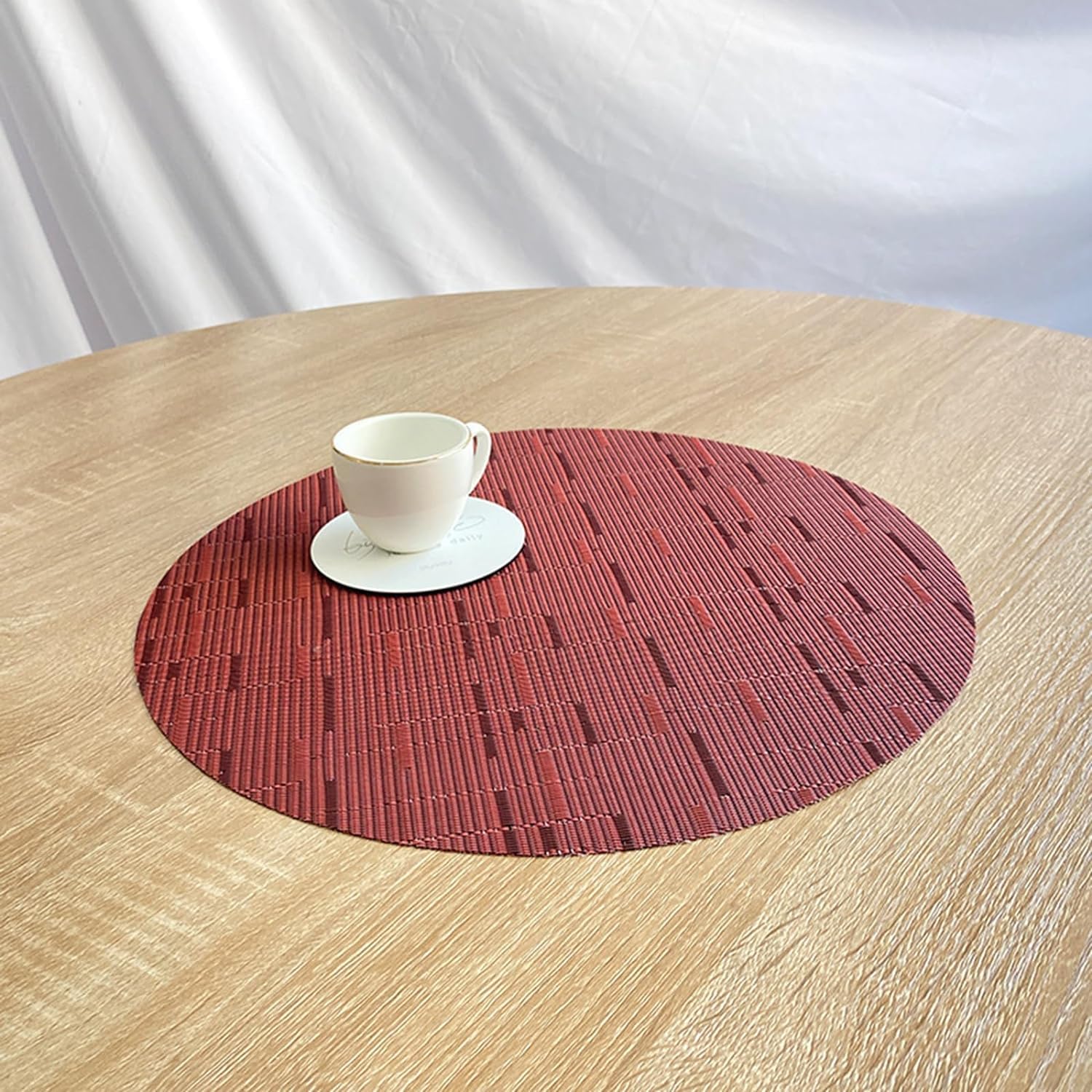 Round Woven Placemats Set of 4 - 13.8 Inch Non-Slip Washable Table Mats for Christmas, Home, Wedding & Party Decor - Burgundy - Perfect for Holiday Dinners, Family Gatherings and Special Occasions