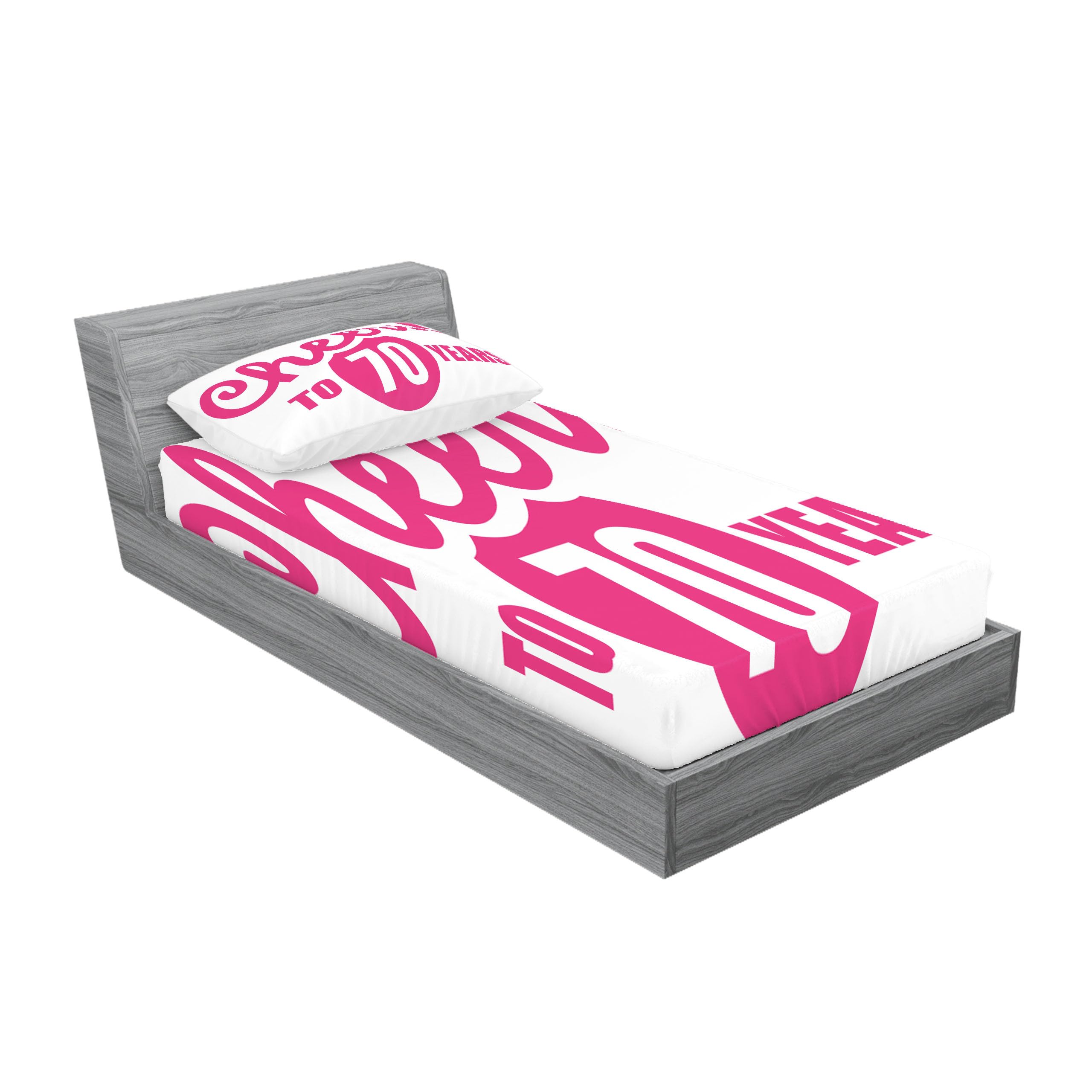 Ambesonne 70th Birthday Fitted Sheet & Pillow Sham Set - Cheers to 70 Years Calligraphy Design - Hot Pink & Black Twin Size 2-Piece Bedding Set - Perfect for Birthday Party Decorations & Gift Ideas