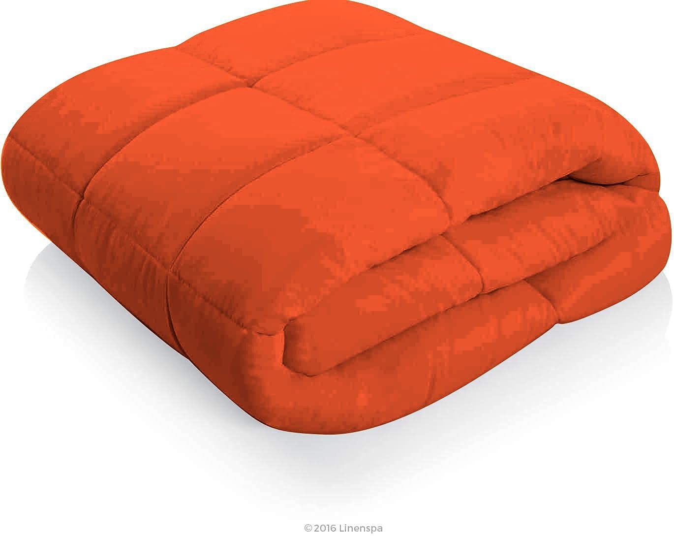 Lightweight All Season Down Alternative Comforter - 100% Cotton Soft Quilted Duvet Insert | Cooling Bedding for Warm Weather & Hot Sleepers | King/California King Size | Orange | Perfect for Summer Nights & Temperature Regulation