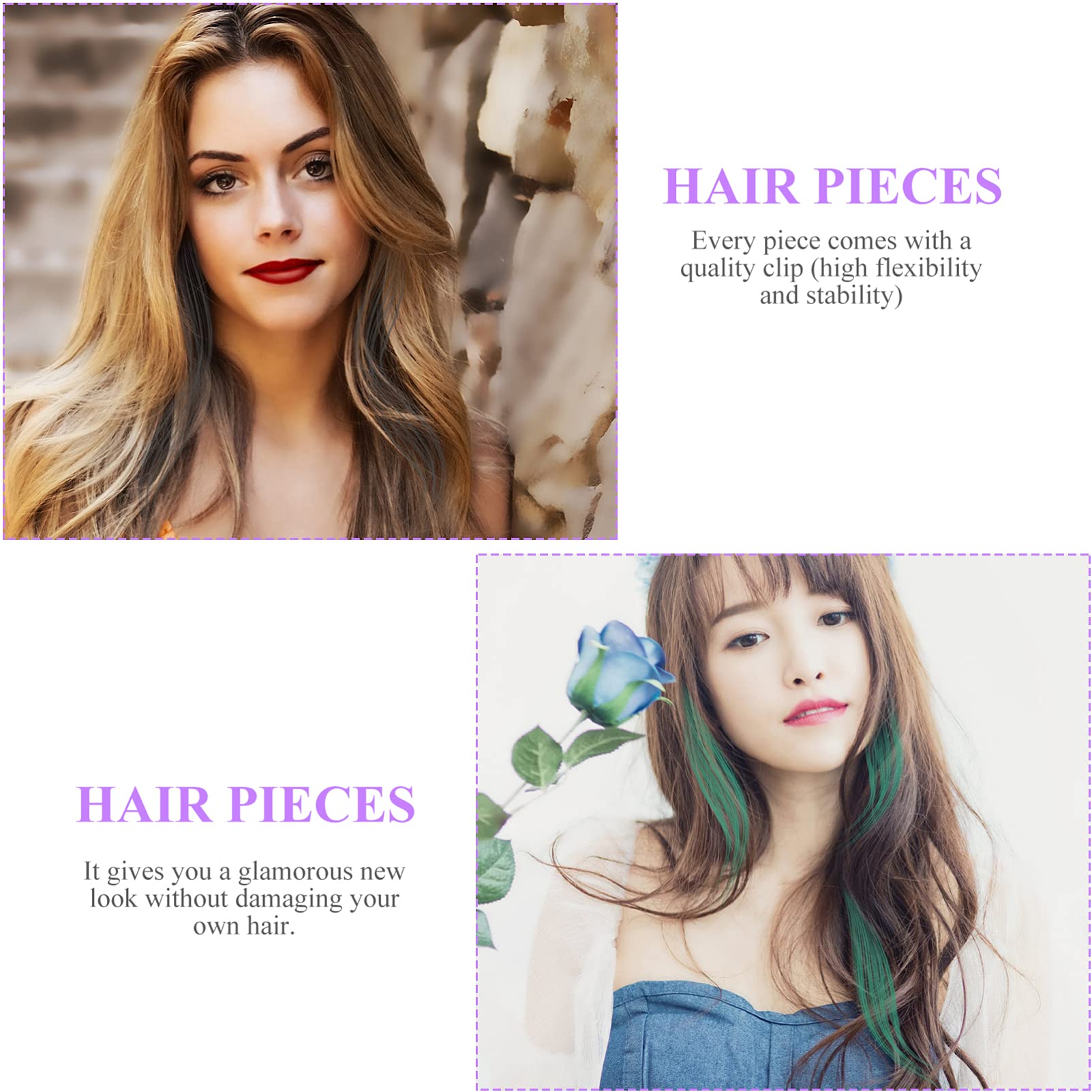 Beaupretty 4pcs Green Blue Short Straight Clip-in Hair Extensions - Seamless Invisible Synthetic Hairpiece for Women & Girls - Perfect for Cosplay, Daily Use & Costume Accessories