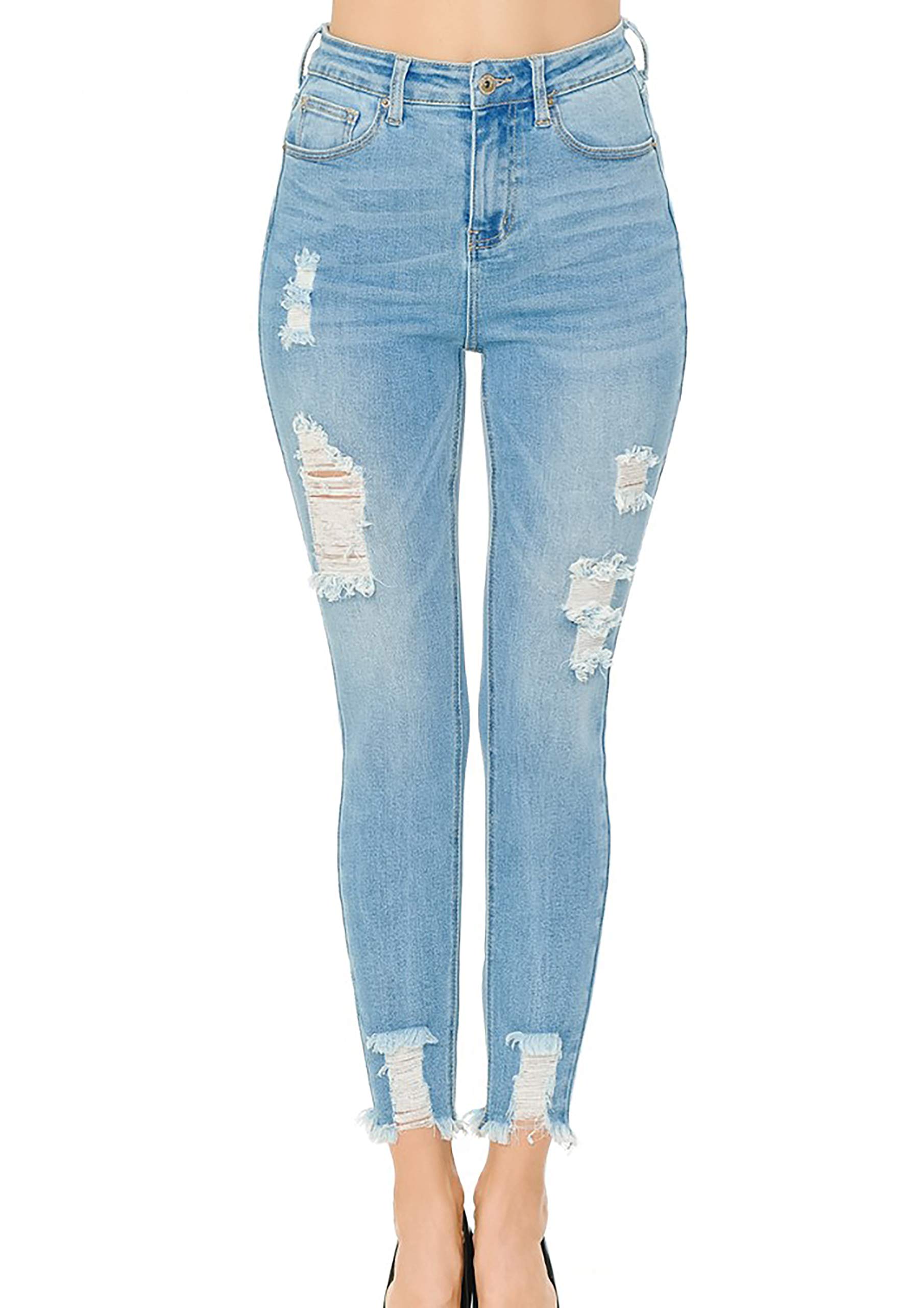 Vintage-Inspired Women's WAX JEAN Skinny Ankle Jeans with Distressed Hem - Perfect for Casual Outfits, Date Nights & Street Style Fashion