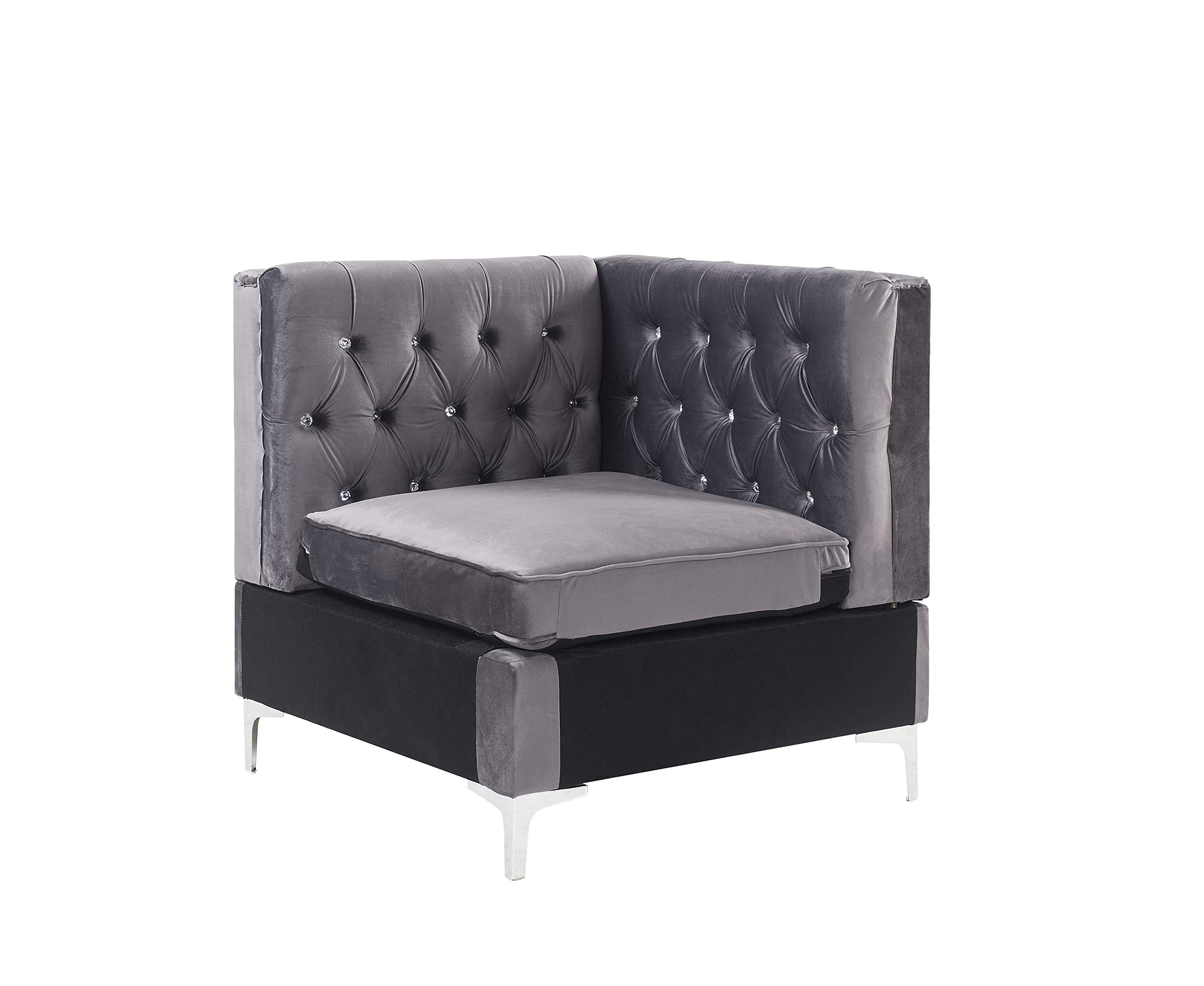 Acme Furniture Jaszira Modular Sectional Sofa Wedge in Gray Velvet - Modern Living Room Seating for Small Spaces & Apartments