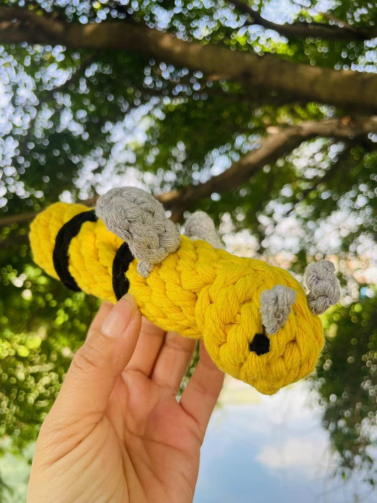 Queen the Bee Rope Toy - Handmade Sustainable Yellow Queen Bee Dog Chew Toy for Small & Large Dogs | Durable Pet Chewing Toy for Aggressive Chewers & Interactive Playtime