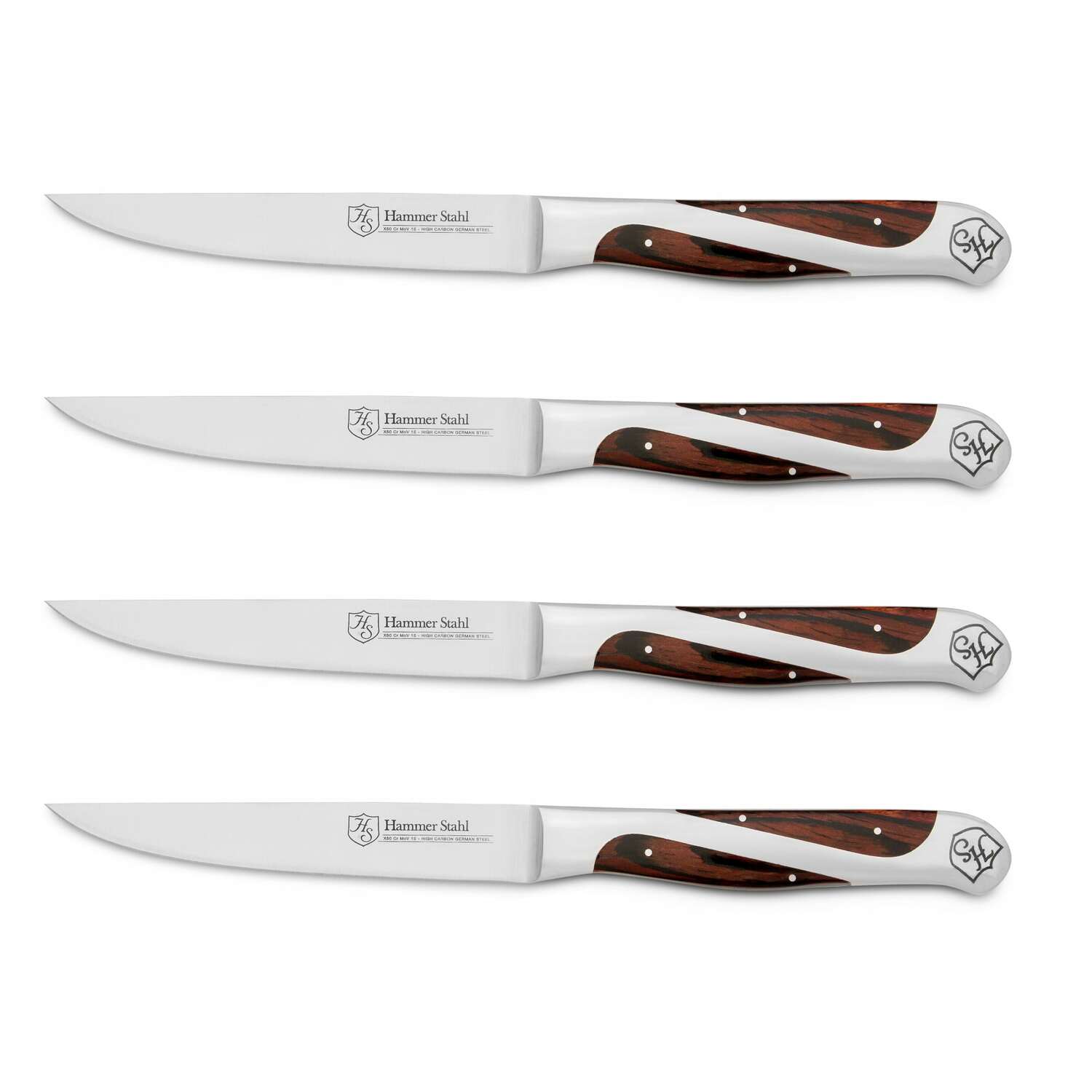Premium Hammer Stahl 4-Piece Steak Knife Set - Razor Sharp German Stainless Steel Blades - Perfect for Steakhouse Dining, BBQ Parties & Home Entertaining