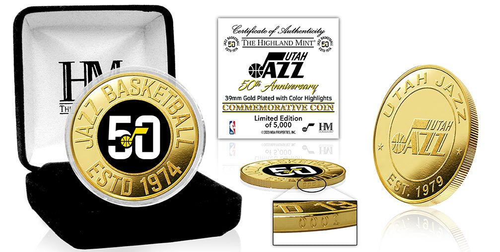 Utah Jazz 50th Anniversary Commemorative Gold Mint Color Coin - Perfect for NBA Fans, Collectors & Sports Memorabilia Enthusiasts
