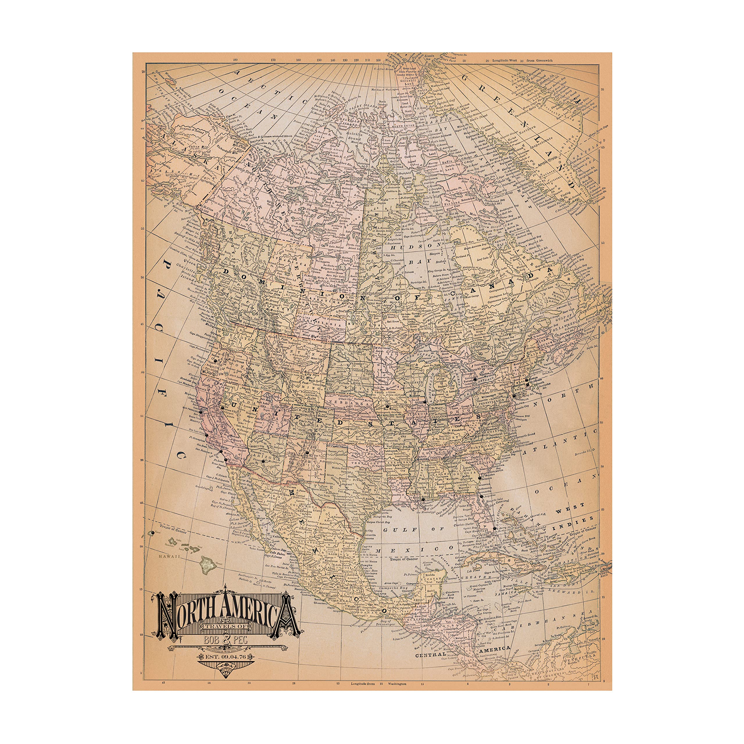 Personalized Classic North America Push Pin Travel Map - Custom Travel Tracker for Adventures & Road Trips - Perfect for Home, Office Decor & Travel Enthusiasts
