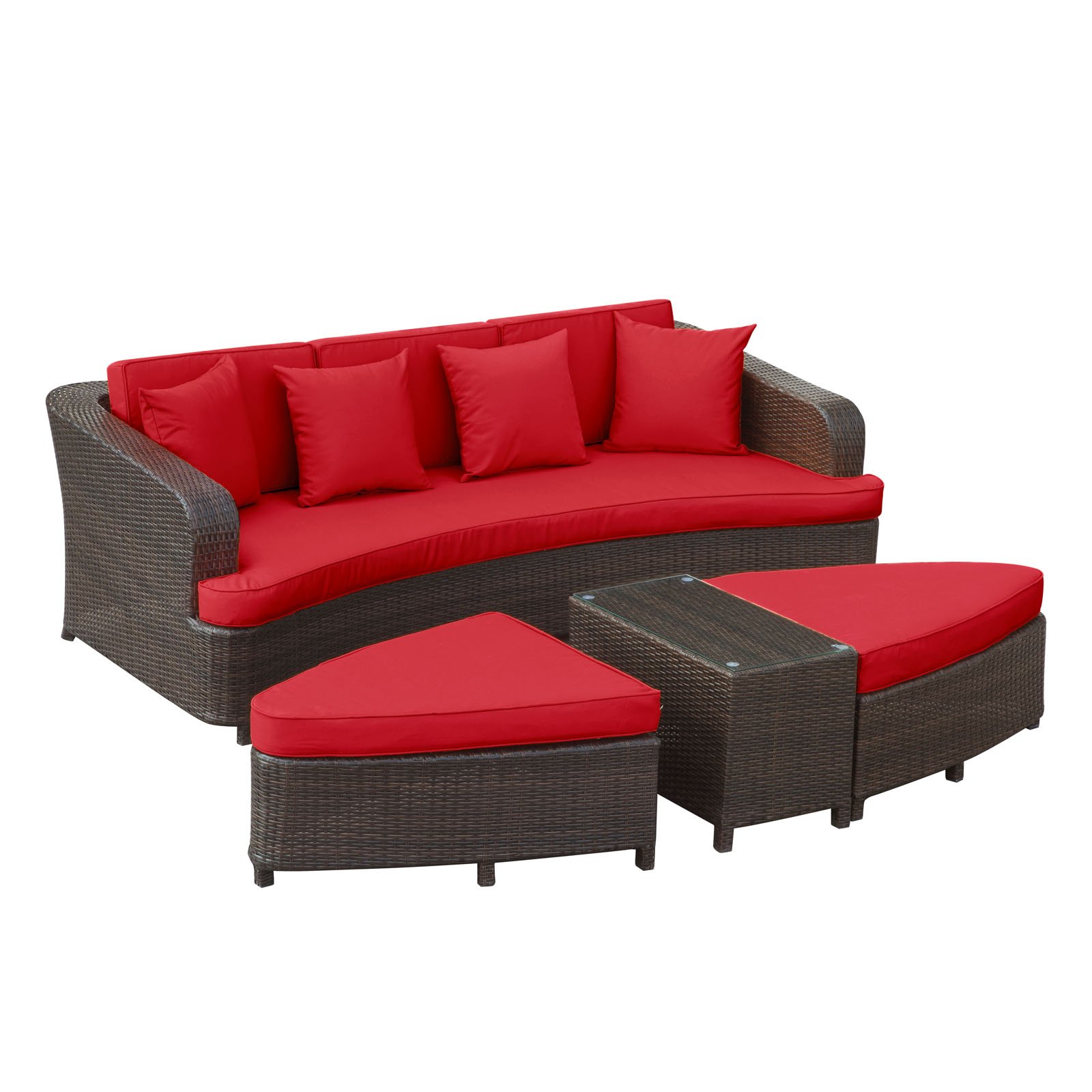 Modway Monterey 4-Piece Wicker Rattan Outdoor Patio Sectional Sofa Set with Cushions - Brown Red Color - Perfect for Backyard, Garden, Poolside & Patio Relaxation