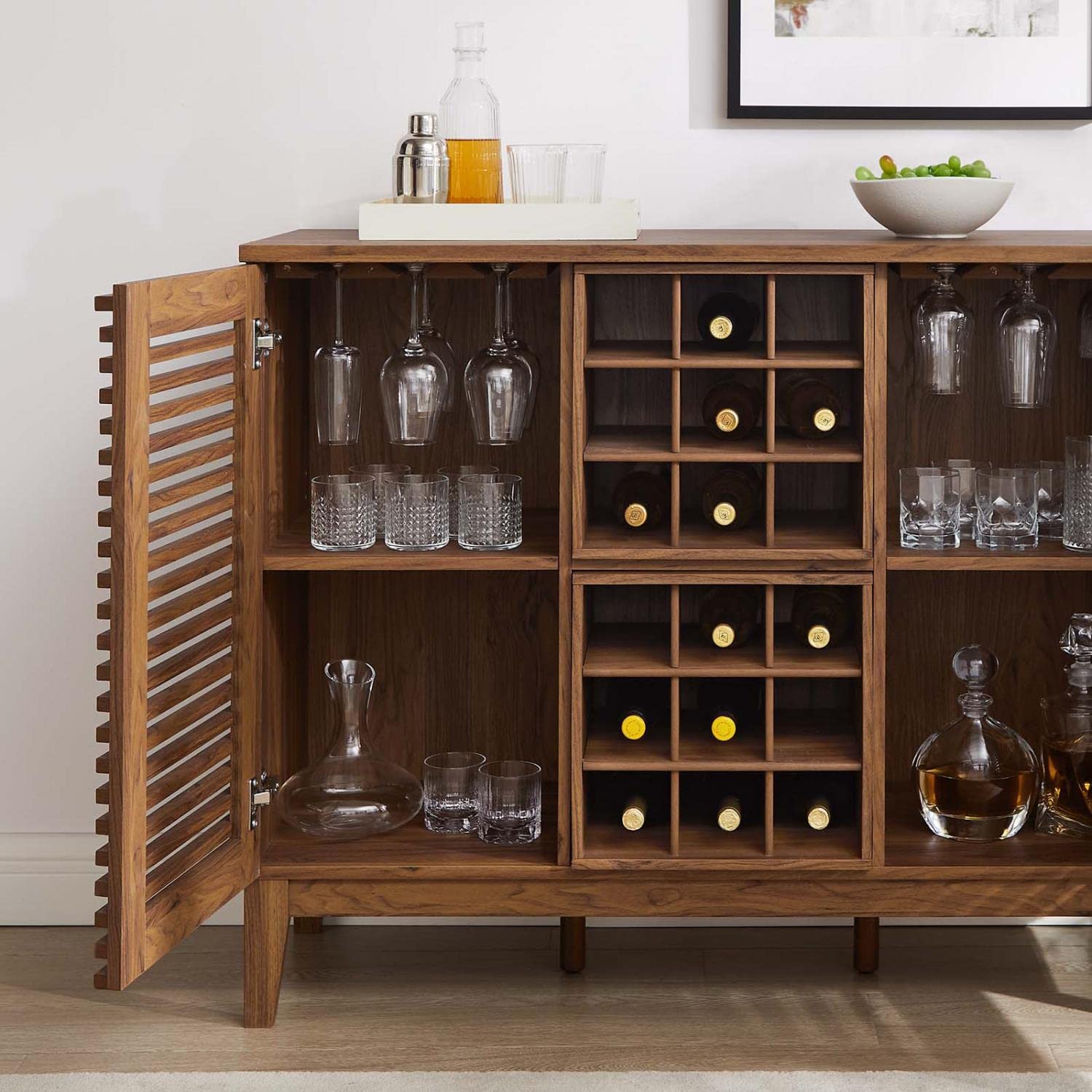 Modway Render Mid-Century Modern Wine Bar Cabinet - Walnut Finish, 17