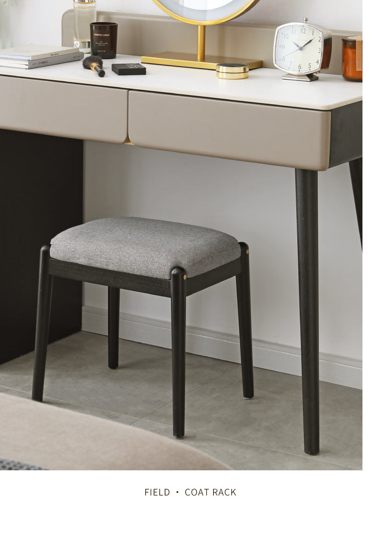 Solid Oak & Birch Wood Square Makeup Stool - Soft Padded Seat for Vanity, Dressing Room, and Bedroom Decor