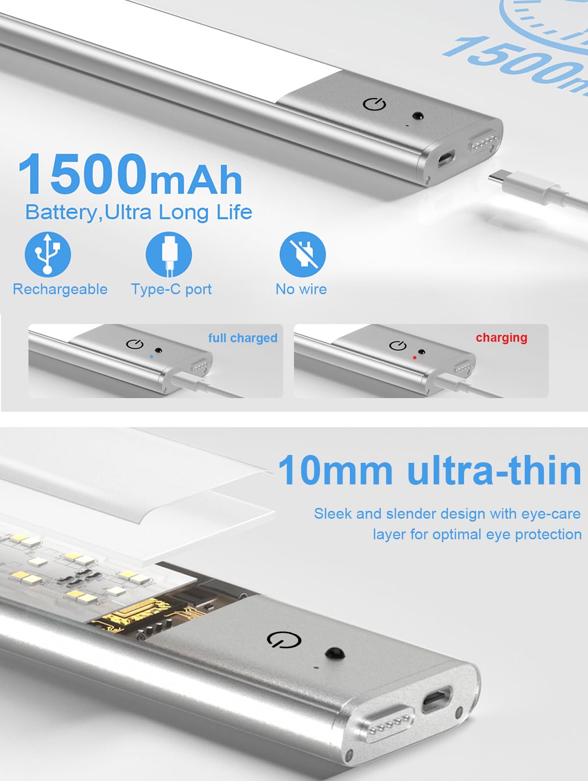 79-LED Under Cabinet Lighting Kit - RGB Rechargeable with 1500mAh Battery, Wireless Remote Control, 15 Color Options (3 Pack) - Perfect for Kitchen, Pantry, Bedroom, Closet & Counter Lighting