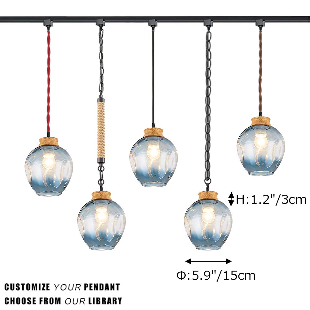 3-Light Ceiling Lamp Set - Nordic Blue Glass Lampshade for H-Type Track Lighting | 2.5ft Cord, Loft Style Minimalist Retro Pendant Light (Bulbs Not Included) | Perfect for Living Room, Dining Area & Bedroom Lighting