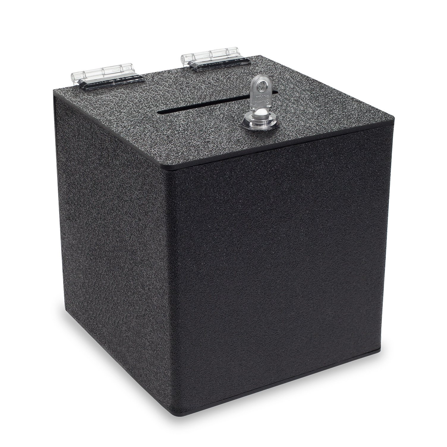 Source One 10 Inch BLACK Cube Donation Box with Cam Lock - Secure Suggestion & Raffle Collection Bin for Events, Churches & Fundraisers | Durable Charity Money Box with Key Lock