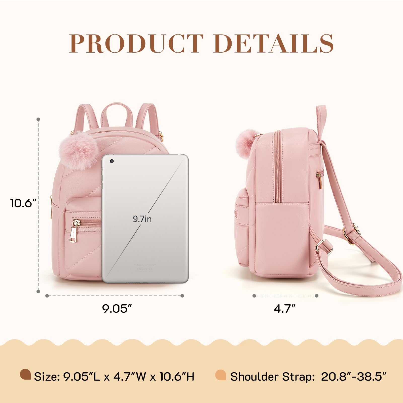 Missnine Mini Backpack for Women - Small PU Leather Quilted Backpack Purse with Cute Pompom, Fashionable Bookbag for Ladies | Perfect for School, Travel, Shopping & Daily Use