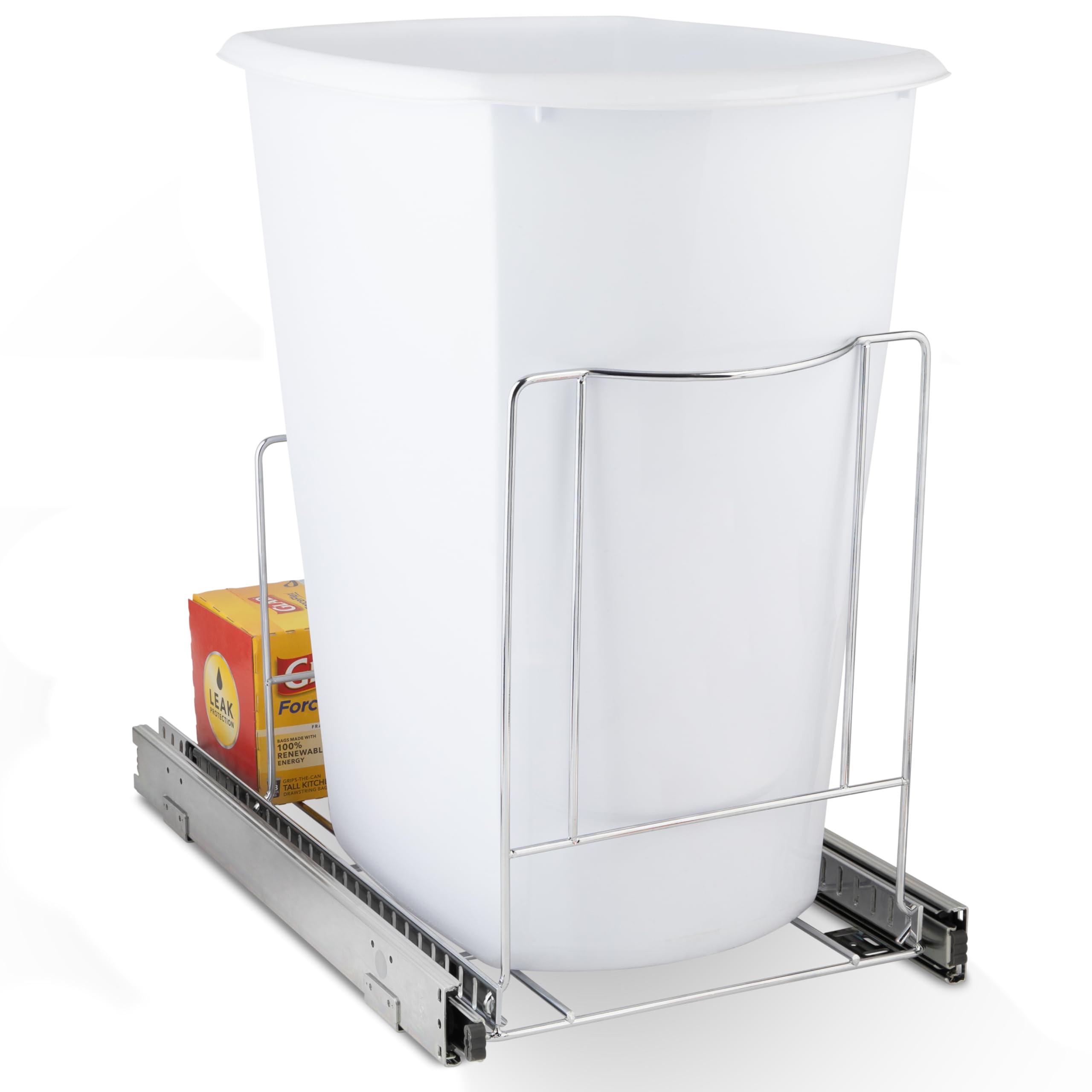 Under Cabinet Trash Can Drawer - Heavy Duty Adjustable Waste Bin for Kitchen Storage