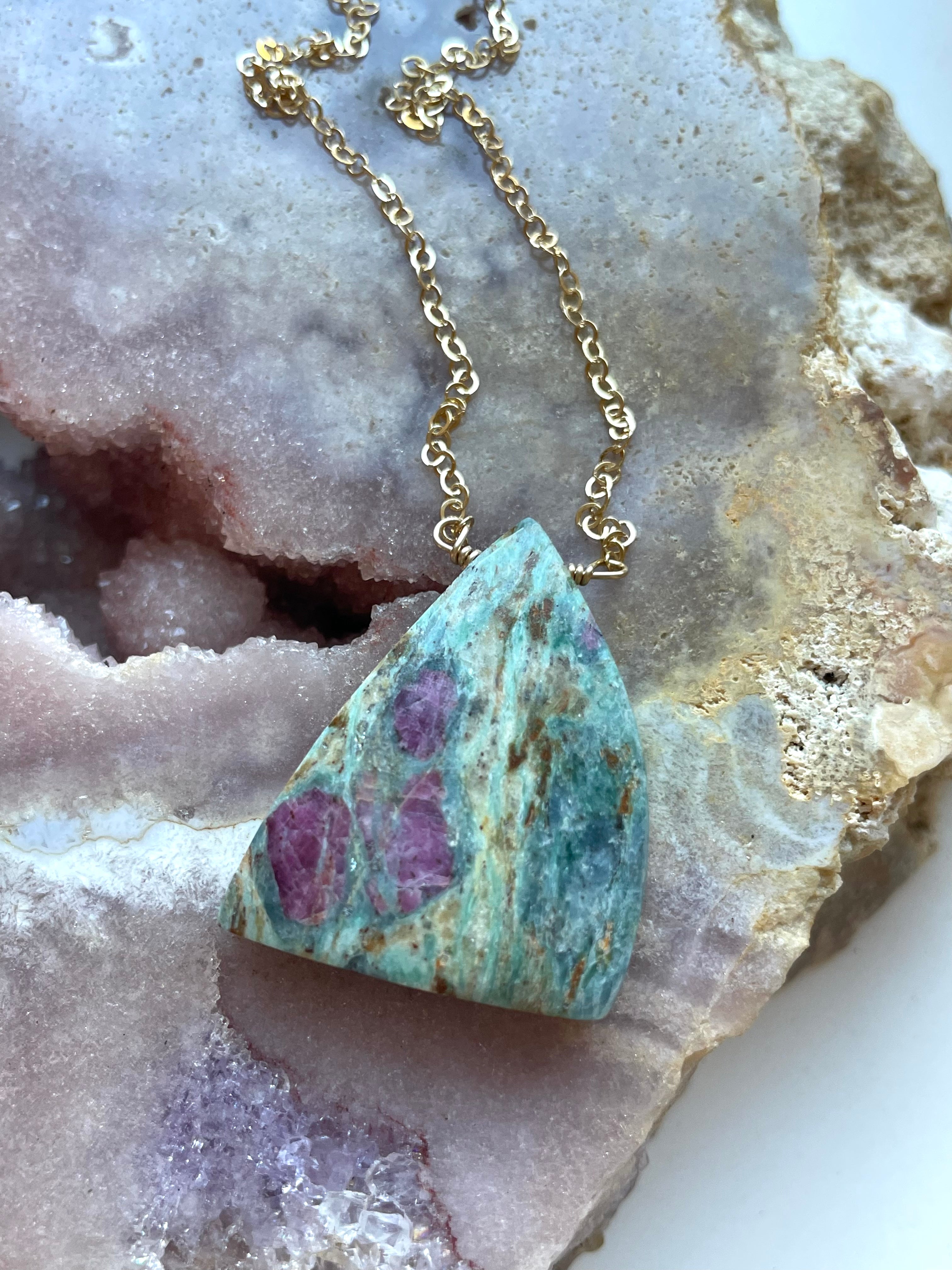 Ruby in Fushite Necklace - 14K Gold Filled Elegant Jewelry for Women, Perfect for Weddings, Parties & Special Occasions