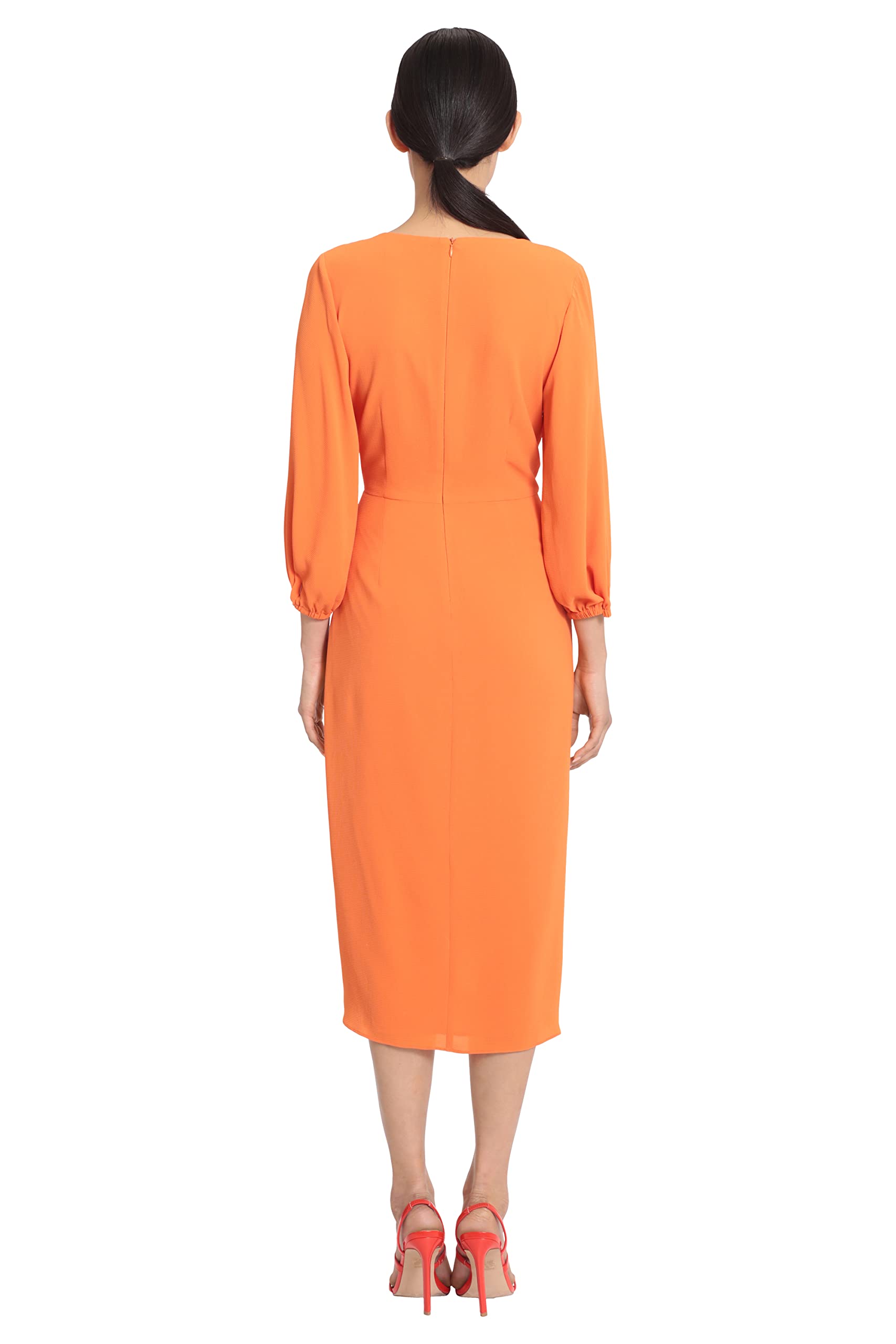Maggy London Women's Long Sleeve V-Neck Faux Wrap Crepe Dress for Wedding Guest, Cocktail Party & Special Occasions - Elegant Formal Event Wear