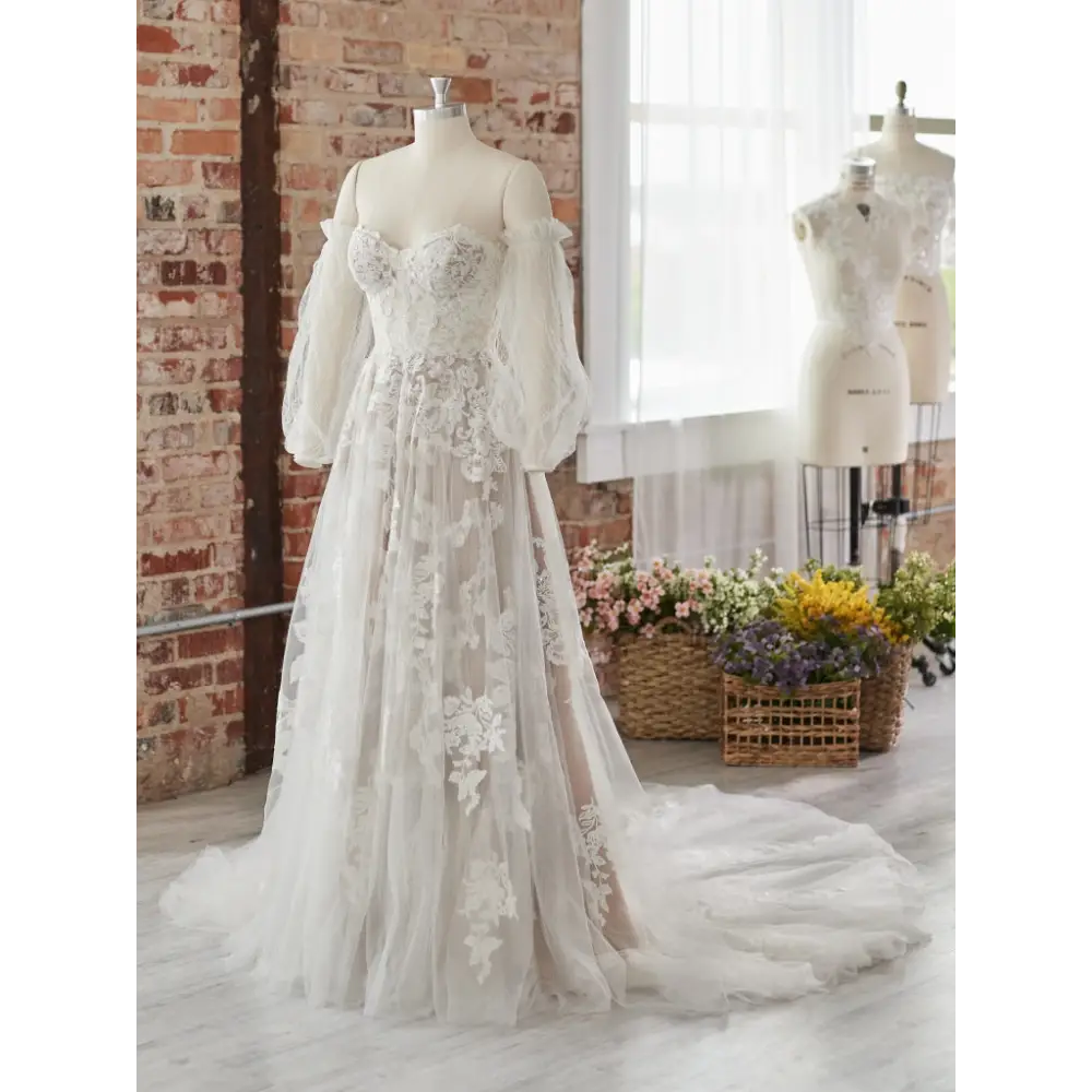 Maggie Sottero Brava Wedding Dress with Detachable Sleeves - Elegant Bridal Gown for Church, Beach & Outdoor Ceremonies