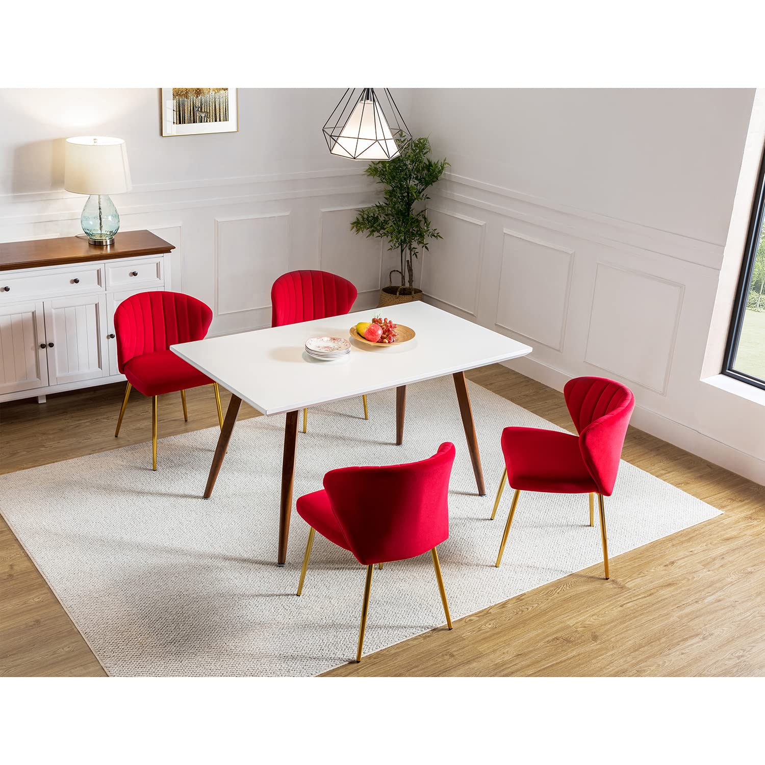 TINA'S HOME Modern Velvet Dining Chairs - Gold Metal Leg Accent Chairs with Tufted Back, Upholstered Side Chairs for Living Room, Kitchen, Vanity & Patio | Elegant Home Decor for Small Spaces (Red)