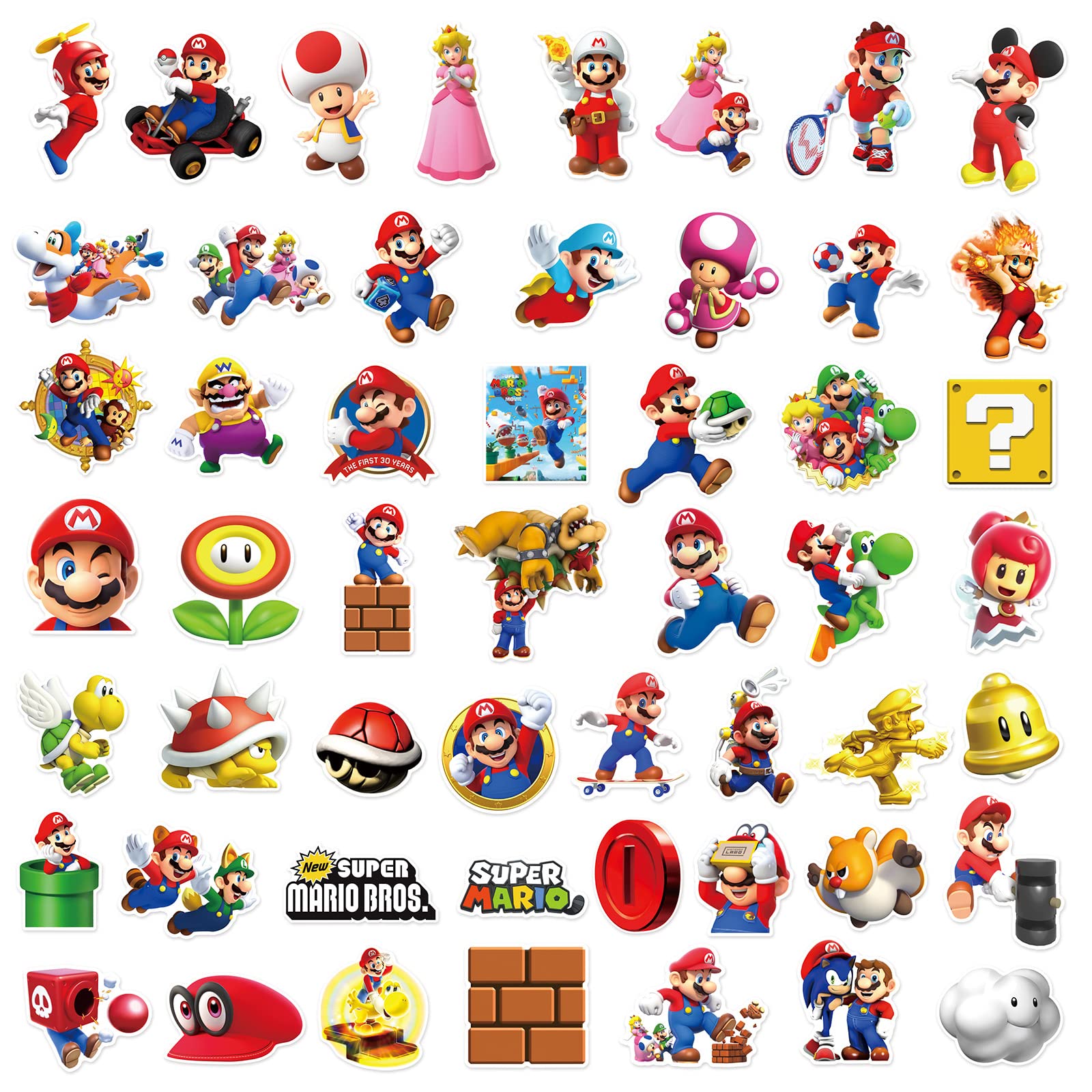 50 Pcs Super Mario Bros Stickers - Waterproof Vinyl Decals for Kids, Teens & Adults - Perfect for Laptops, Water Bottles, Notebooks & VSCO Style (Cute Cartoon Game Character Stickers)