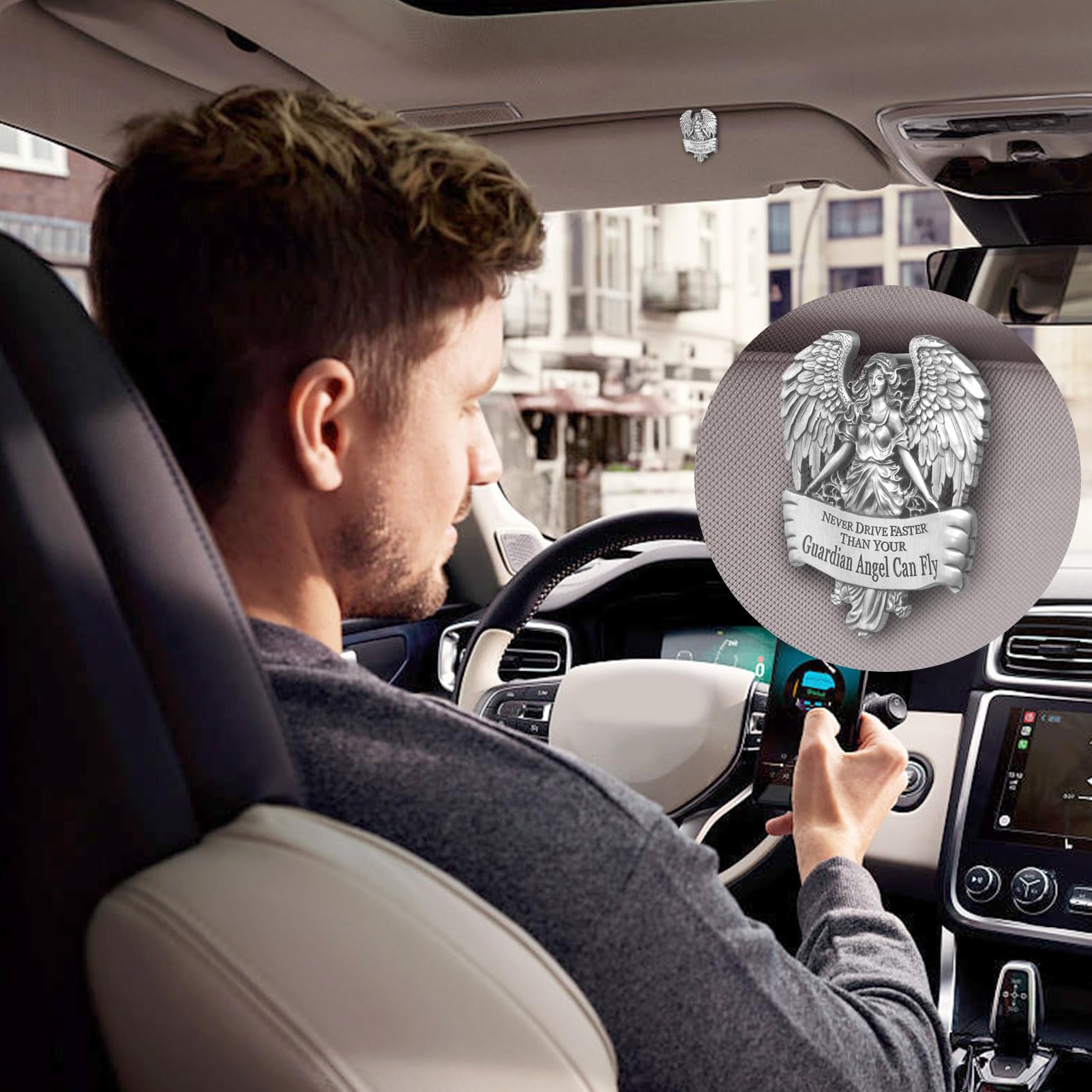 Guardian Angel Visor Clip - Religious Car Accessory for Safe Driving - Blessing Gift for Drivers, Parents, Family & Friends - Perfect for Road Trips, Commuting & Daily Protection
