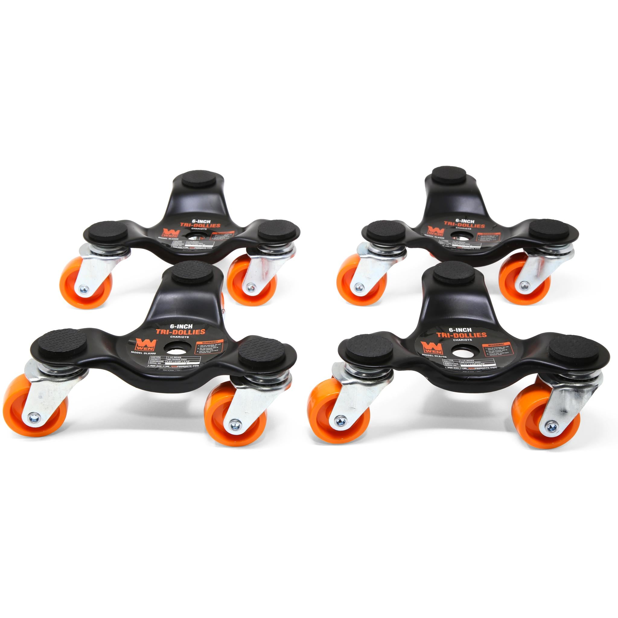 WEN DL6300 6 Inch Heavy Duty Furniture Dolly Set (4 Pack) - 300 lb Capacity for Moving Appliances, Furniture & Boxes - Perfect for Home, Office & Warehouse Relocation