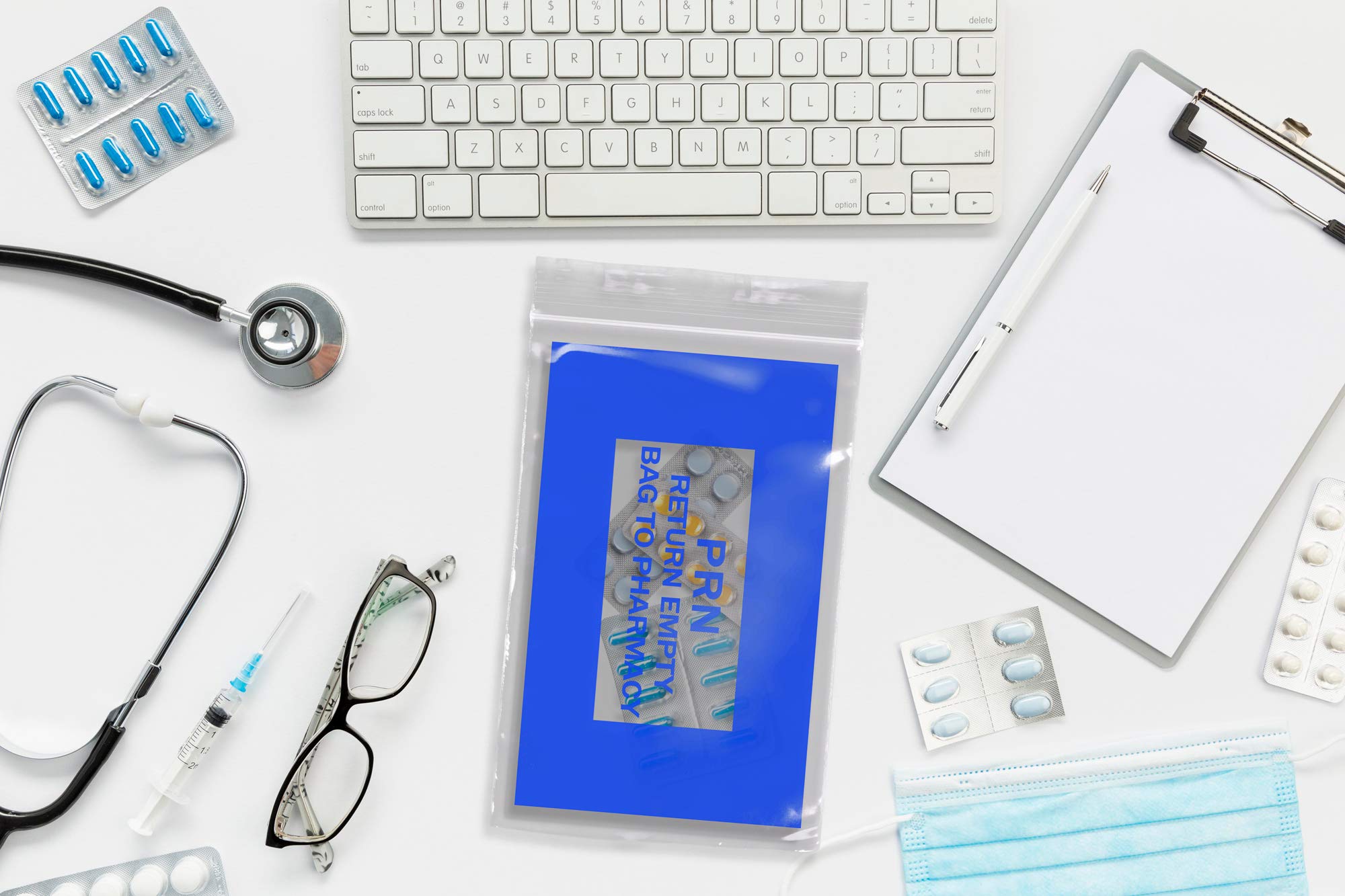 APQ 1000 Pack Blue PRN Bags 6x9 Inches - 2 Mil Thick Clear Zipper Printed Polyethylene Bags with Secure Seal Closure | Medical Supplies for Pharmacy, Infirmary & Healthcare Use | Ideal for Medication Storage & Hospital Organization
