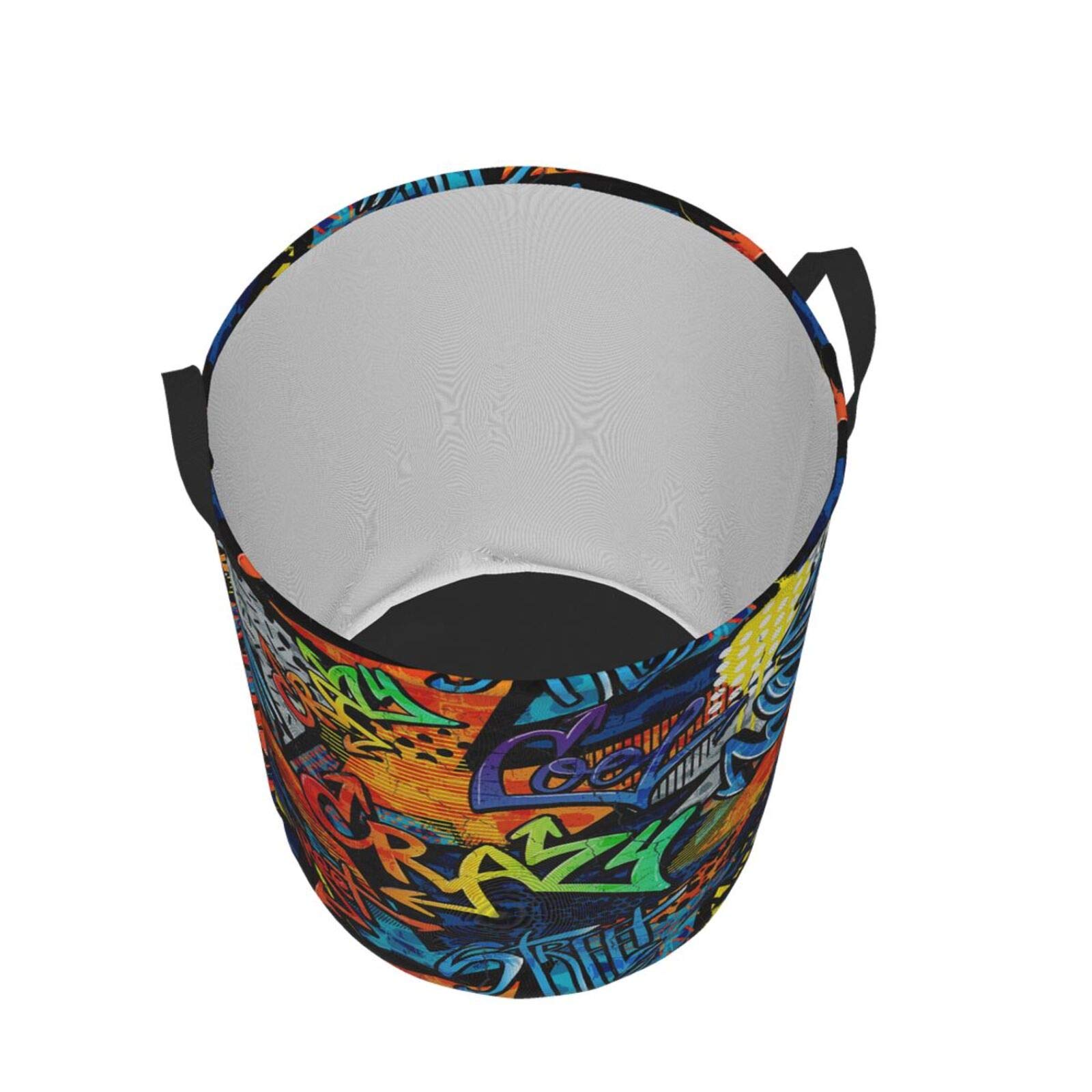 Abstract Grunge Graffiti Pattern Collapsible Laundry Basket with Handle - Waterproof Fabric Hamper for Clothes, Toys & Storage - Large Organizer Bin for Bedroom, Bathroom & Laundry Room