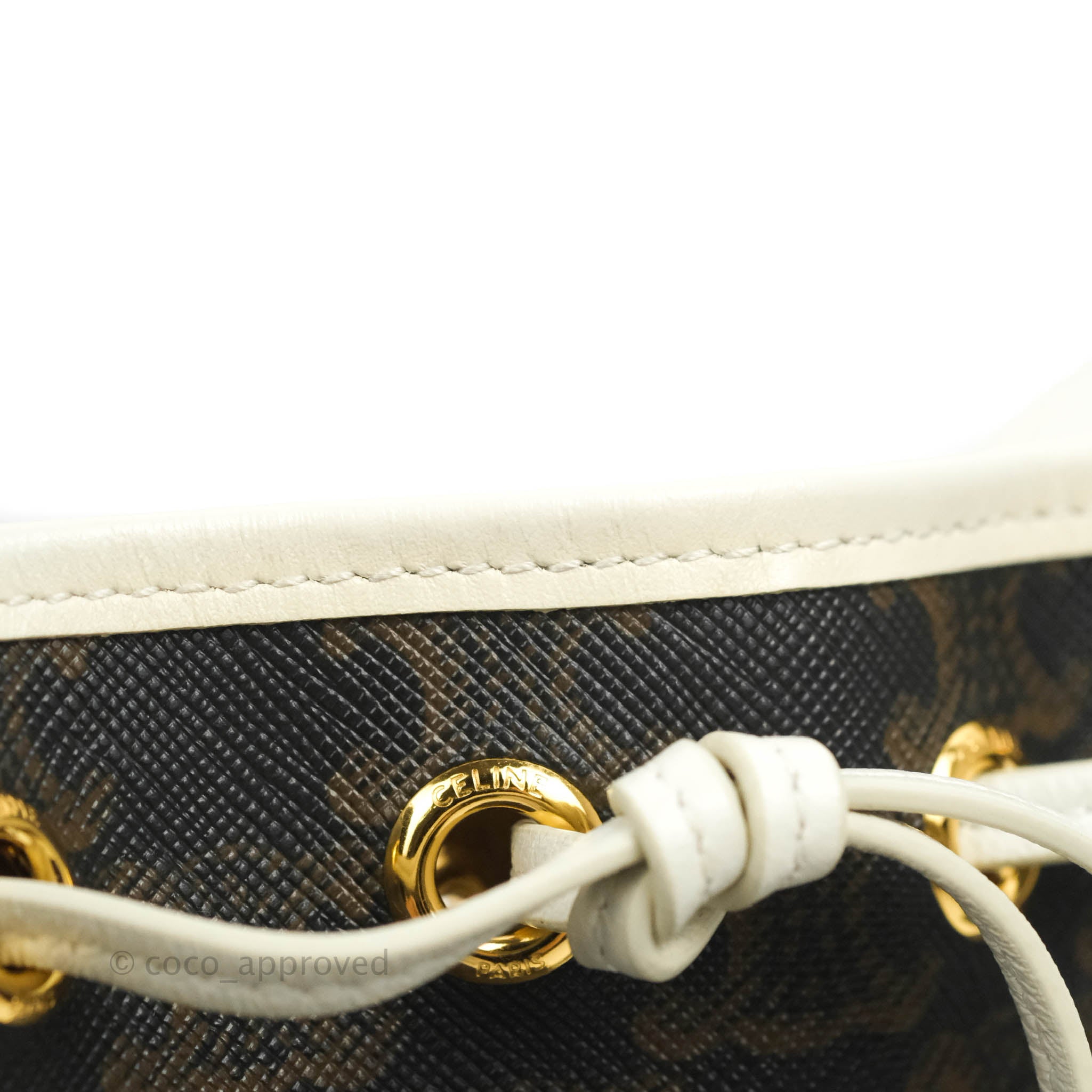 Celine Small Drawstring Bag Triomphe Canvas White Calfskin Leather Crossbody Purse for Women | Luxury Designer Handbag for Everyday Use & Special Occasions