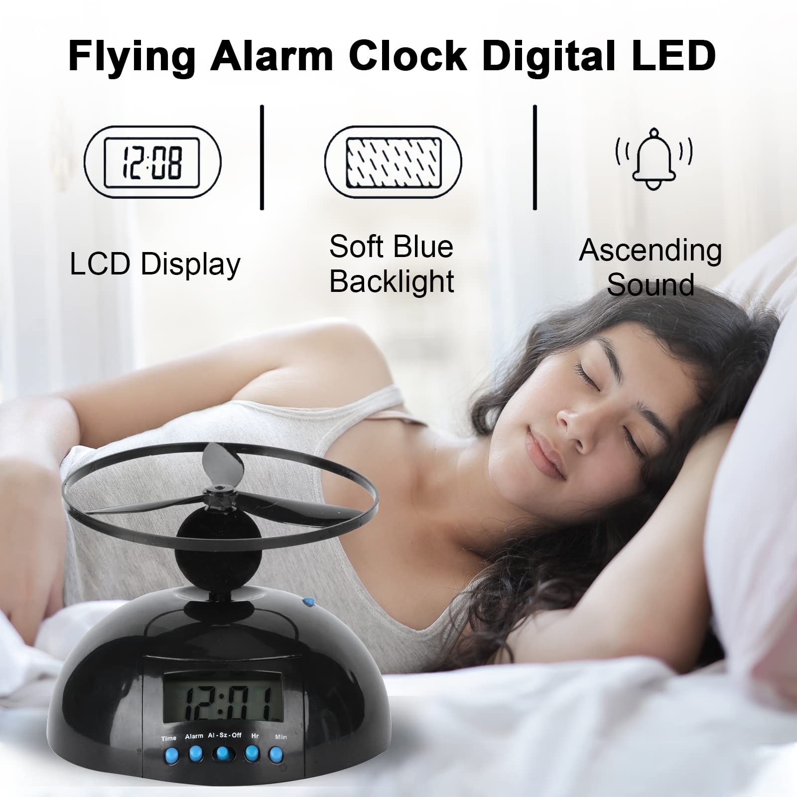 GAESHOW Electronic Alarm Clock with Flying Feature - Loud Digital Alarm Clock for Heavy Sleepers, Large Display with Big Numbers, Energy-Powered for Kids & Adults - Perfect for Bedrooms, Offices & Dorm Rooms